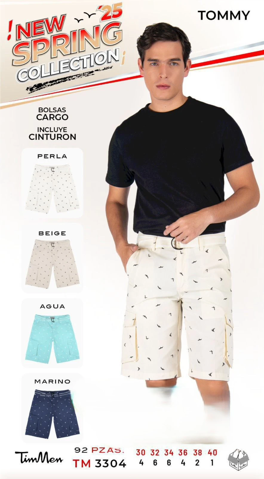 Shorts Cargo con Estampado de Aves-TM 3304