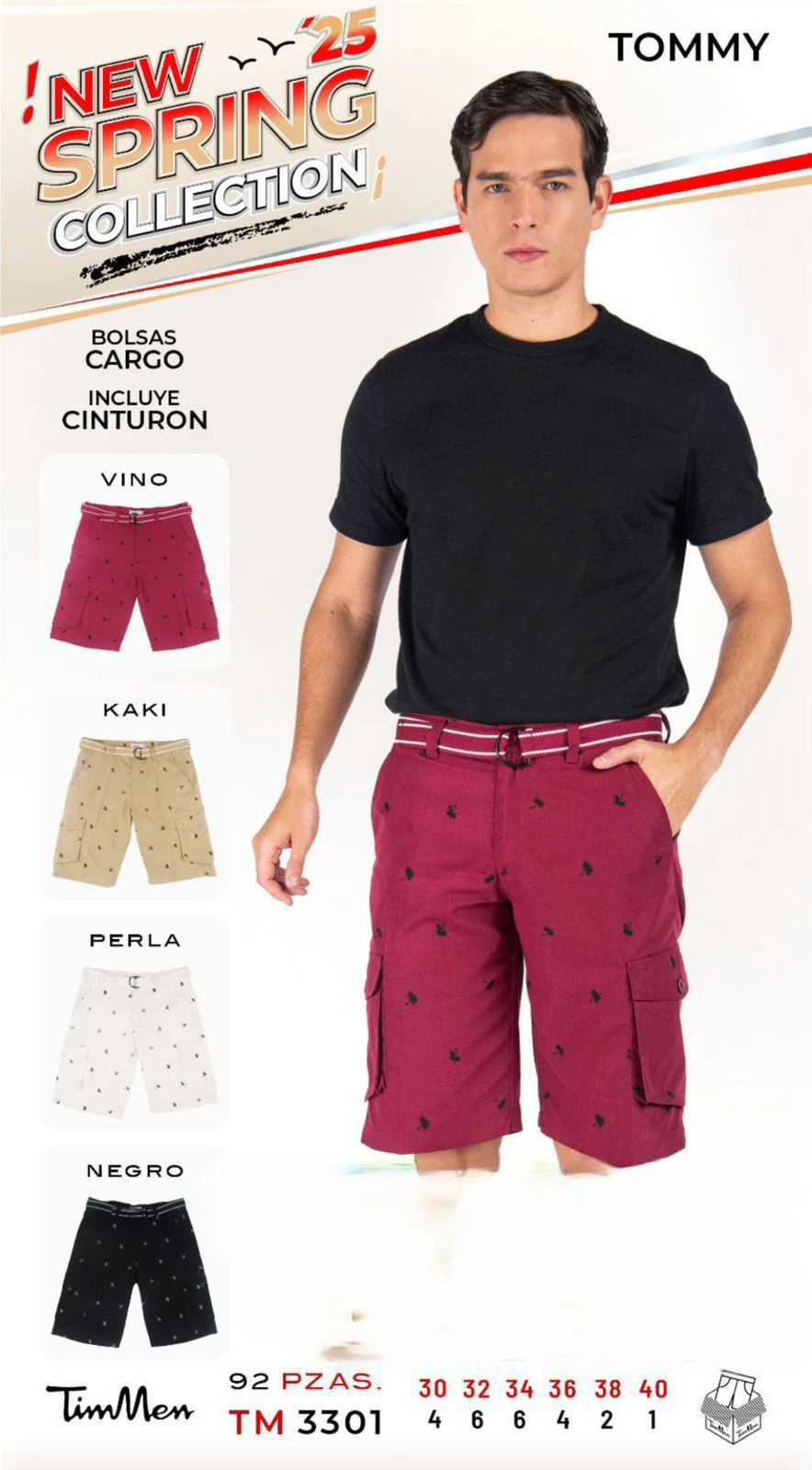 Shorts Cargo con Estampado y Cinturón-TM 3301