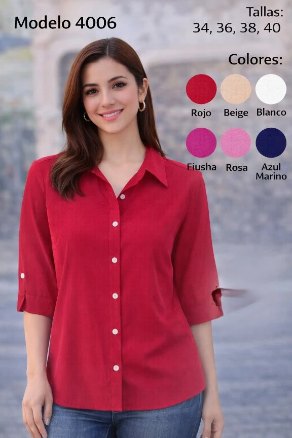 Camisa de mujer con mangas enrollables-4006