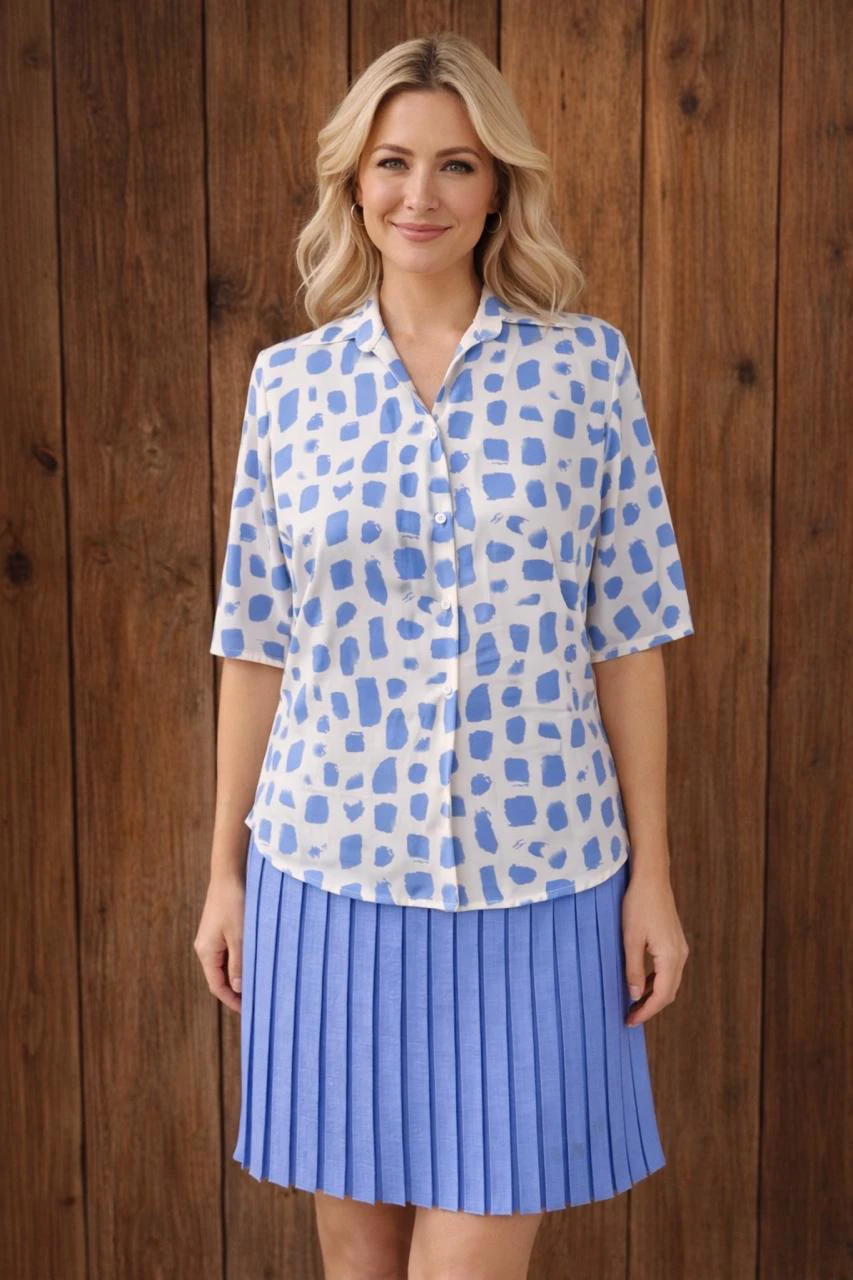Conjunto de camisa estampada y falda plisada-4006E