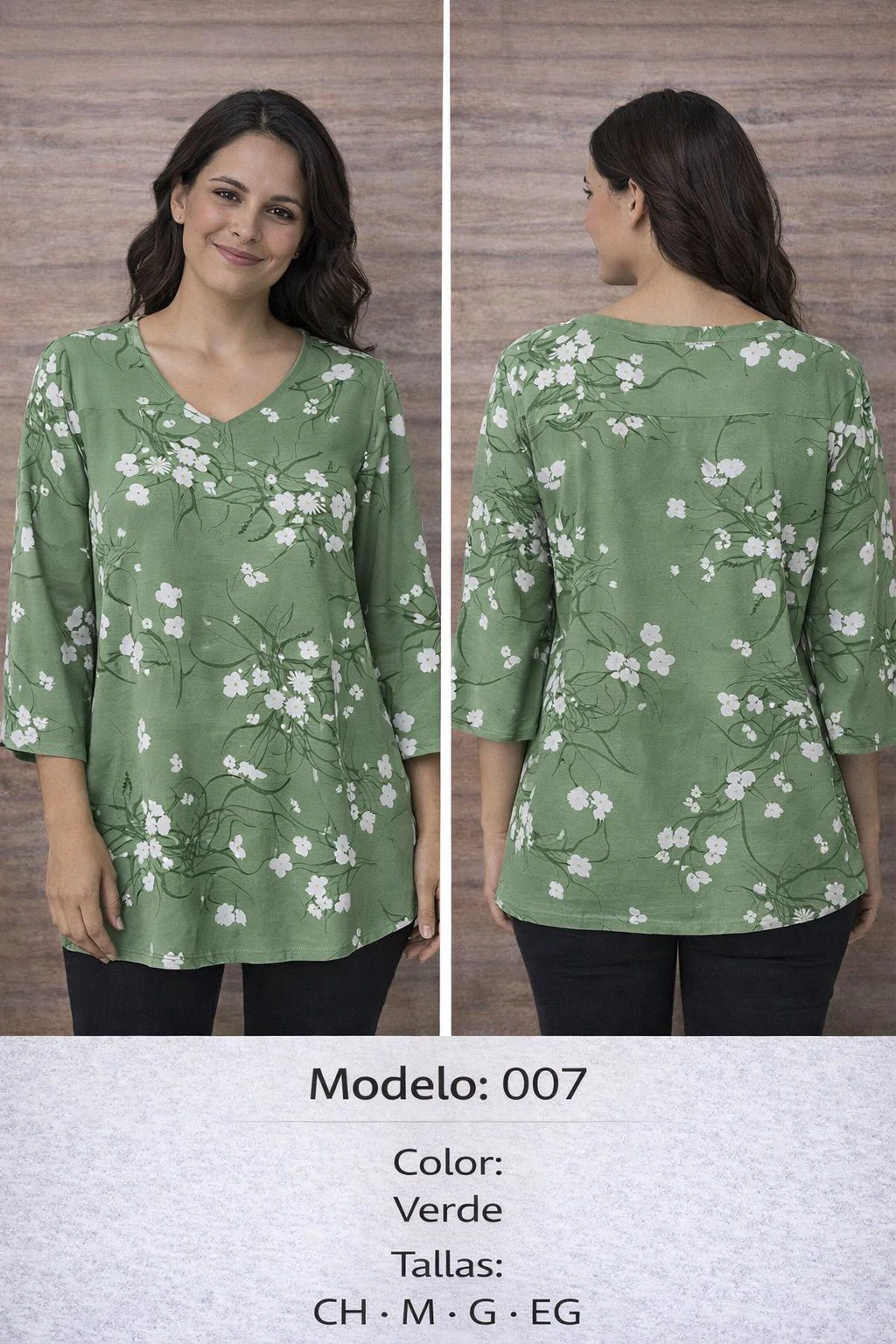 Blusa floral de manga 3/4 para mujer-007