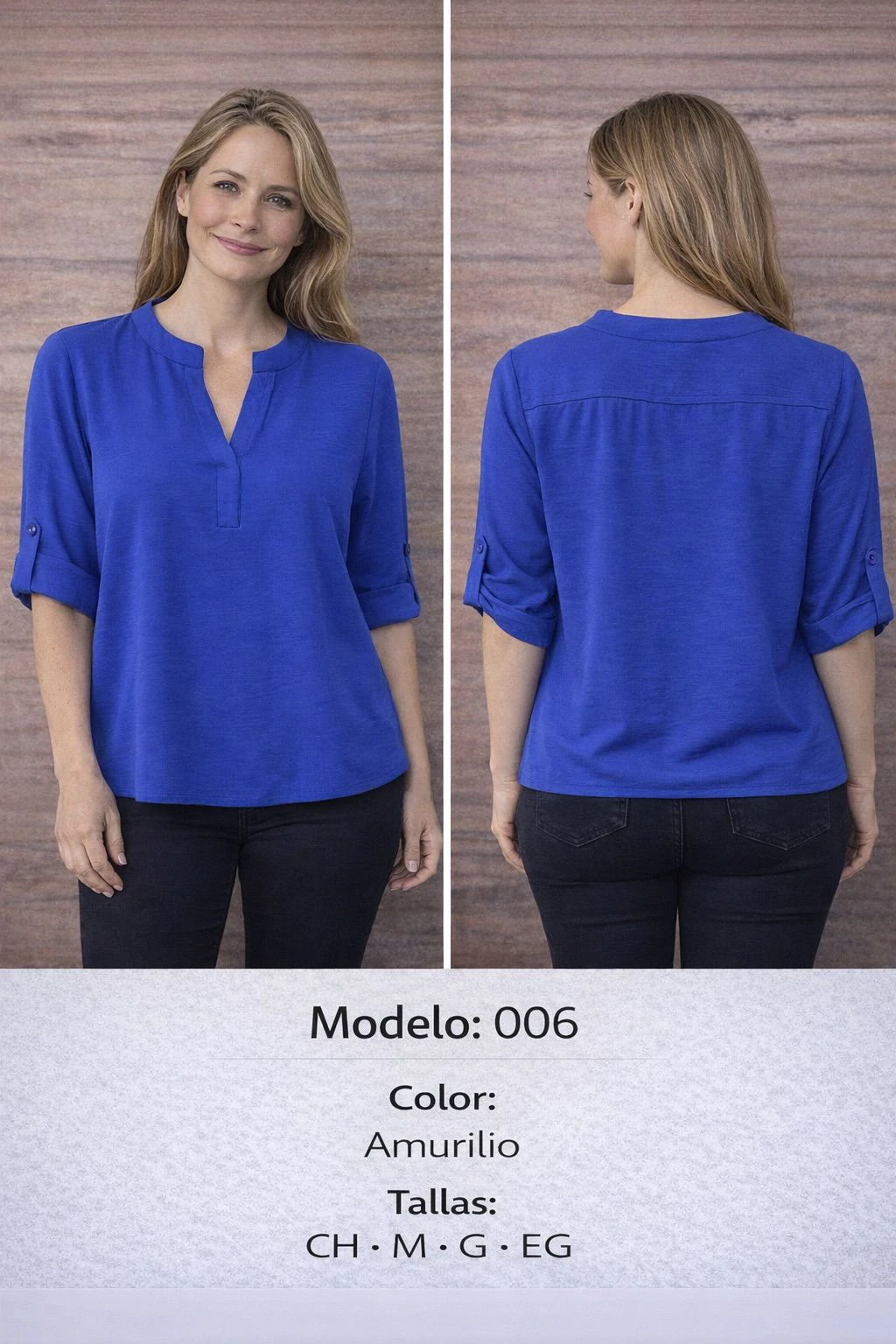 Blusa de mujer de manga corta con cuello V-006