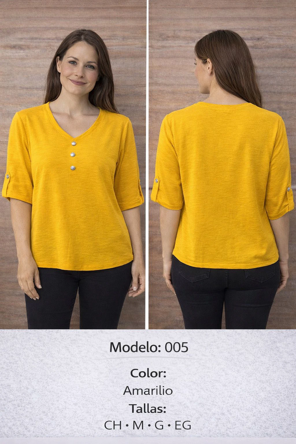 Playera Escote V con Botones y Manga Roll-Up-005