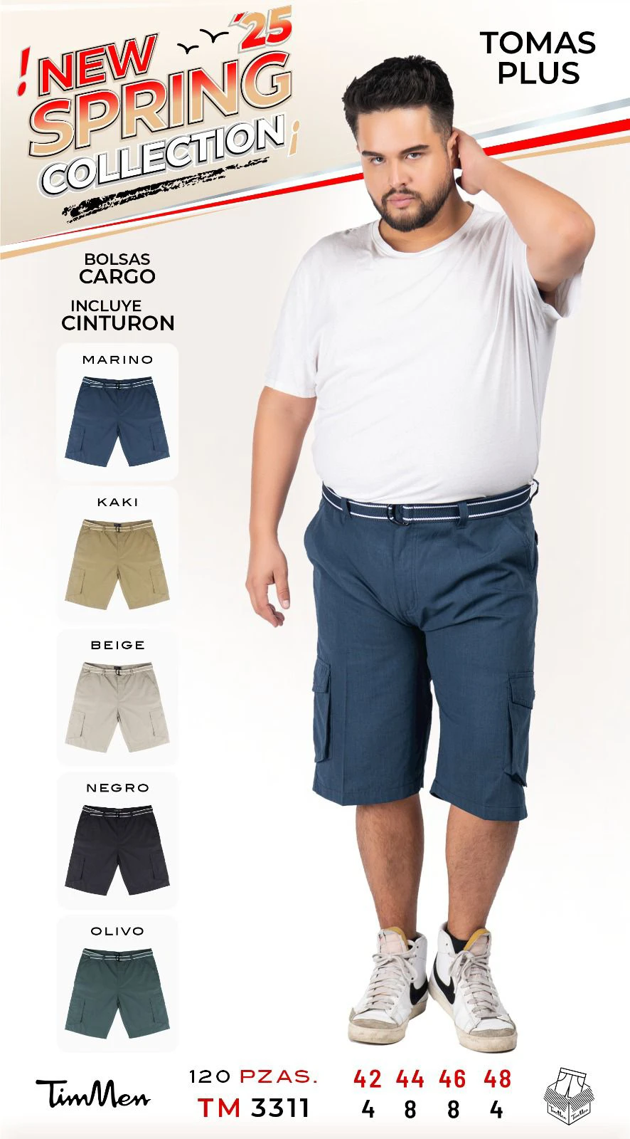 Shorts cargo con cinturón TOMAS PLUS-TM 3311
