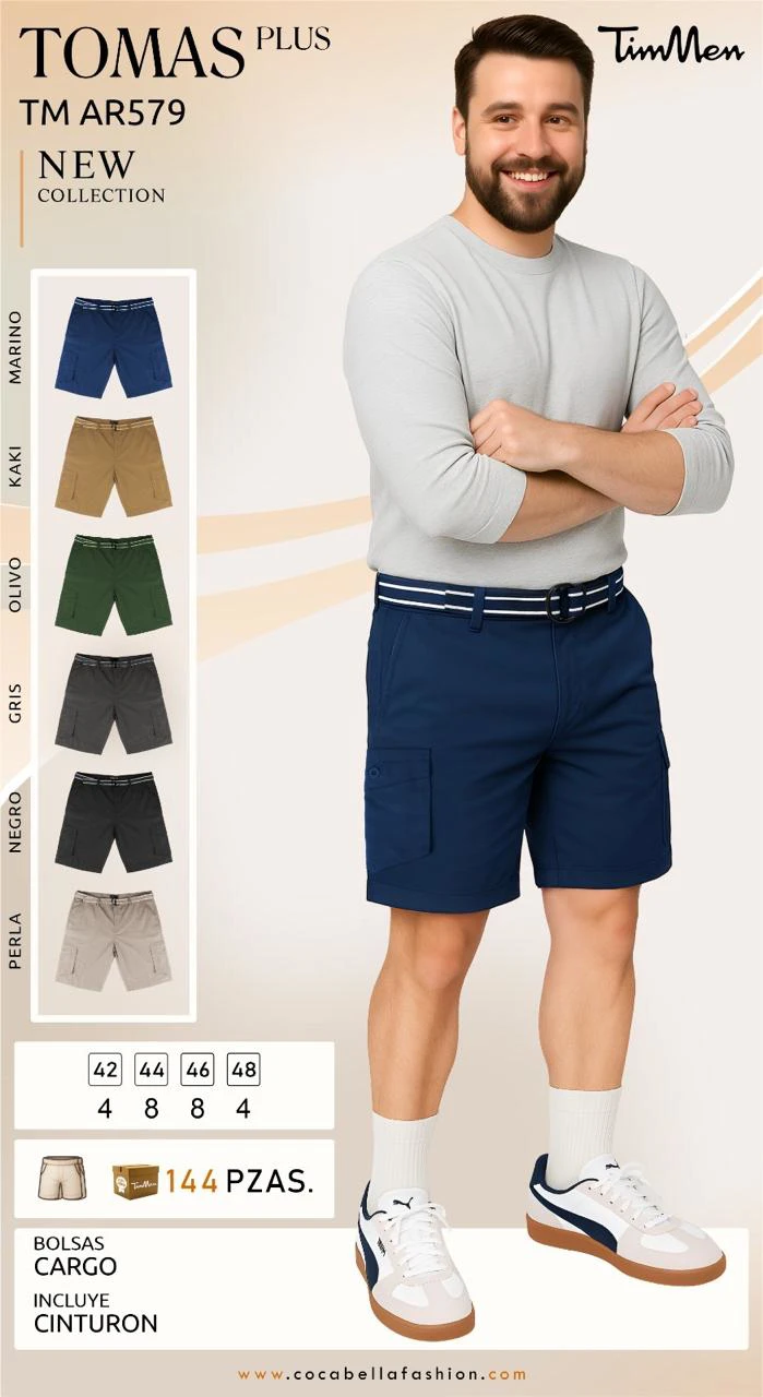 Shorts cargo de hombre con cinturón TOMAS PLUS-TM AR579
