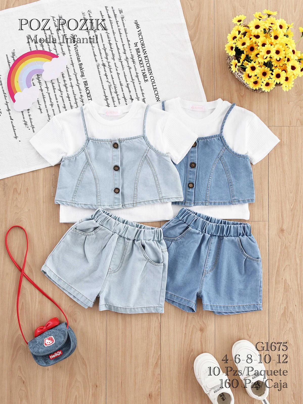 Conjunto de top con tirantes y shorts-G1675