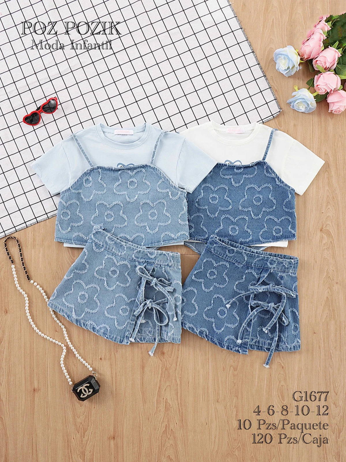 Conjunto infantil de top y falda de mezclilla-G1677