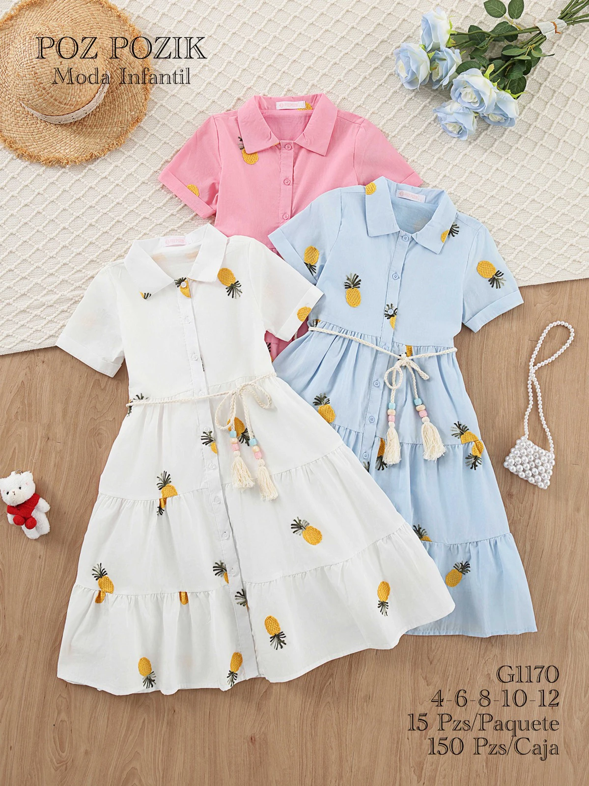 Vestido casual de niña con estampado de piñas-G1170