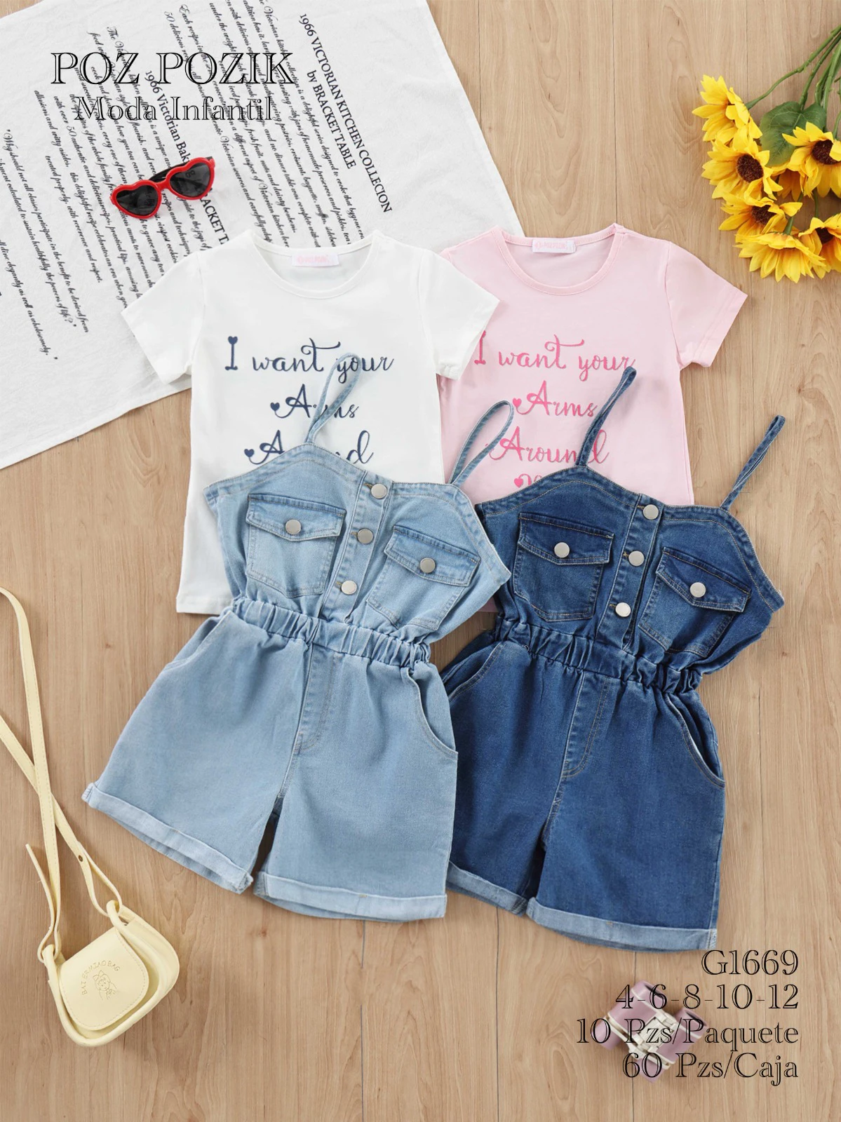Conjunto de Peto de Mezclilla y Camiseta-G1669