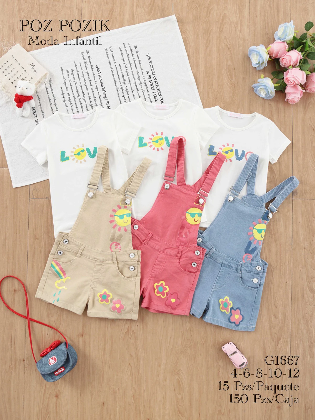 Conjunto de Playera y Overol Corto Infantil con Estampado de Sol-G1667