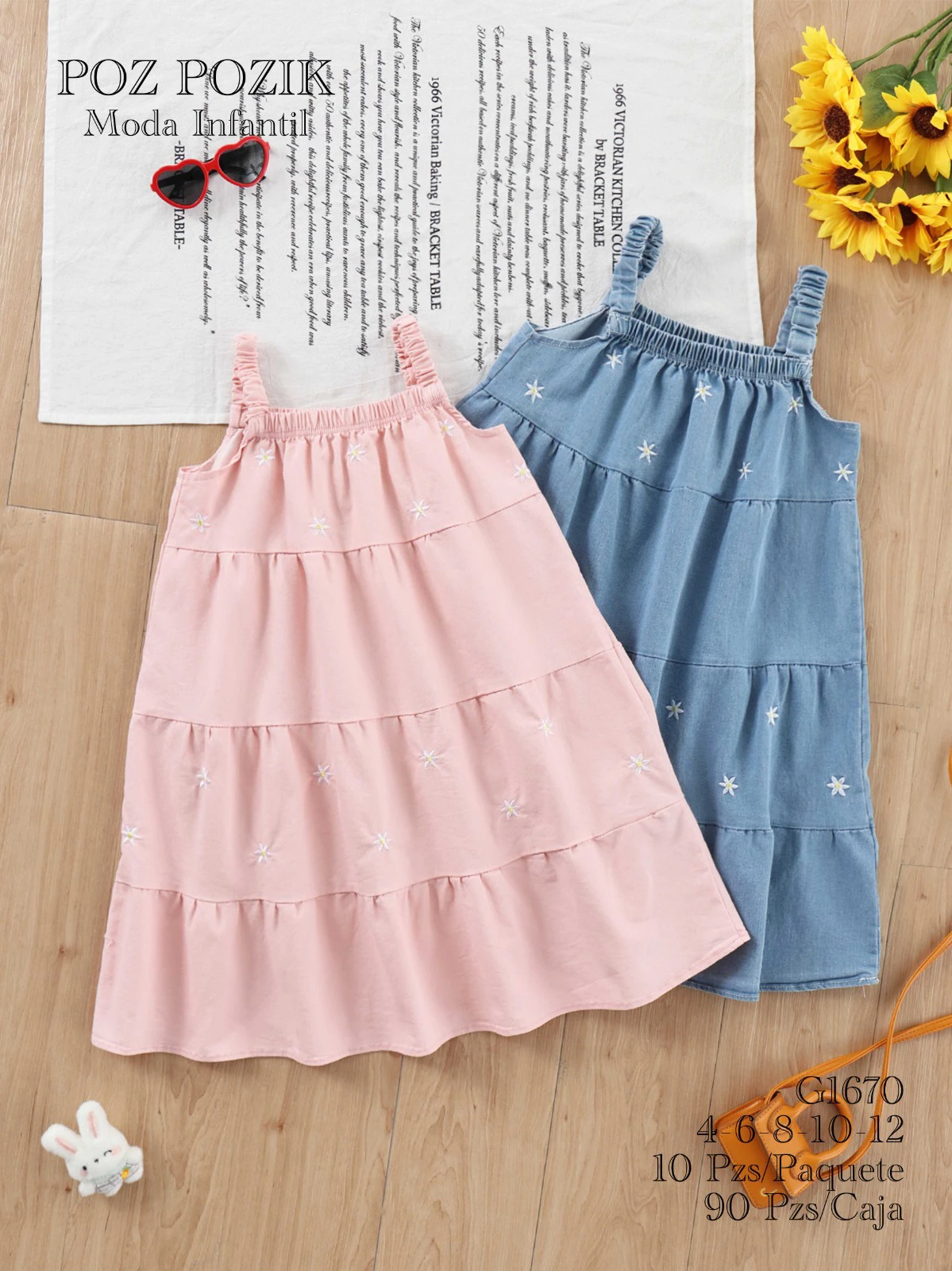 Vestido de tirantes con estampado floral para niña-G1670