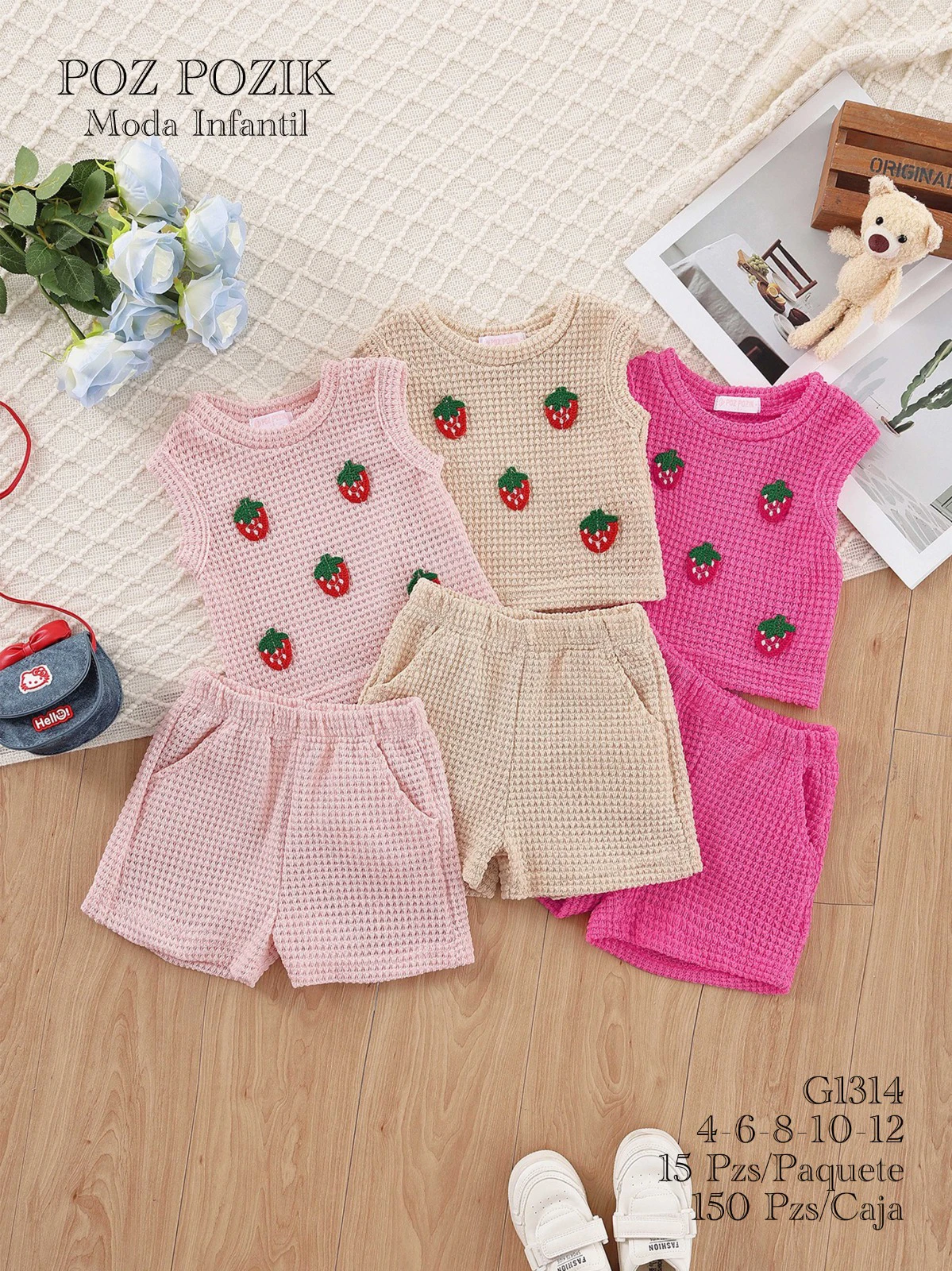 Conjunto de camiseta sin mangas y shorts con estampado de fresas-G1314
