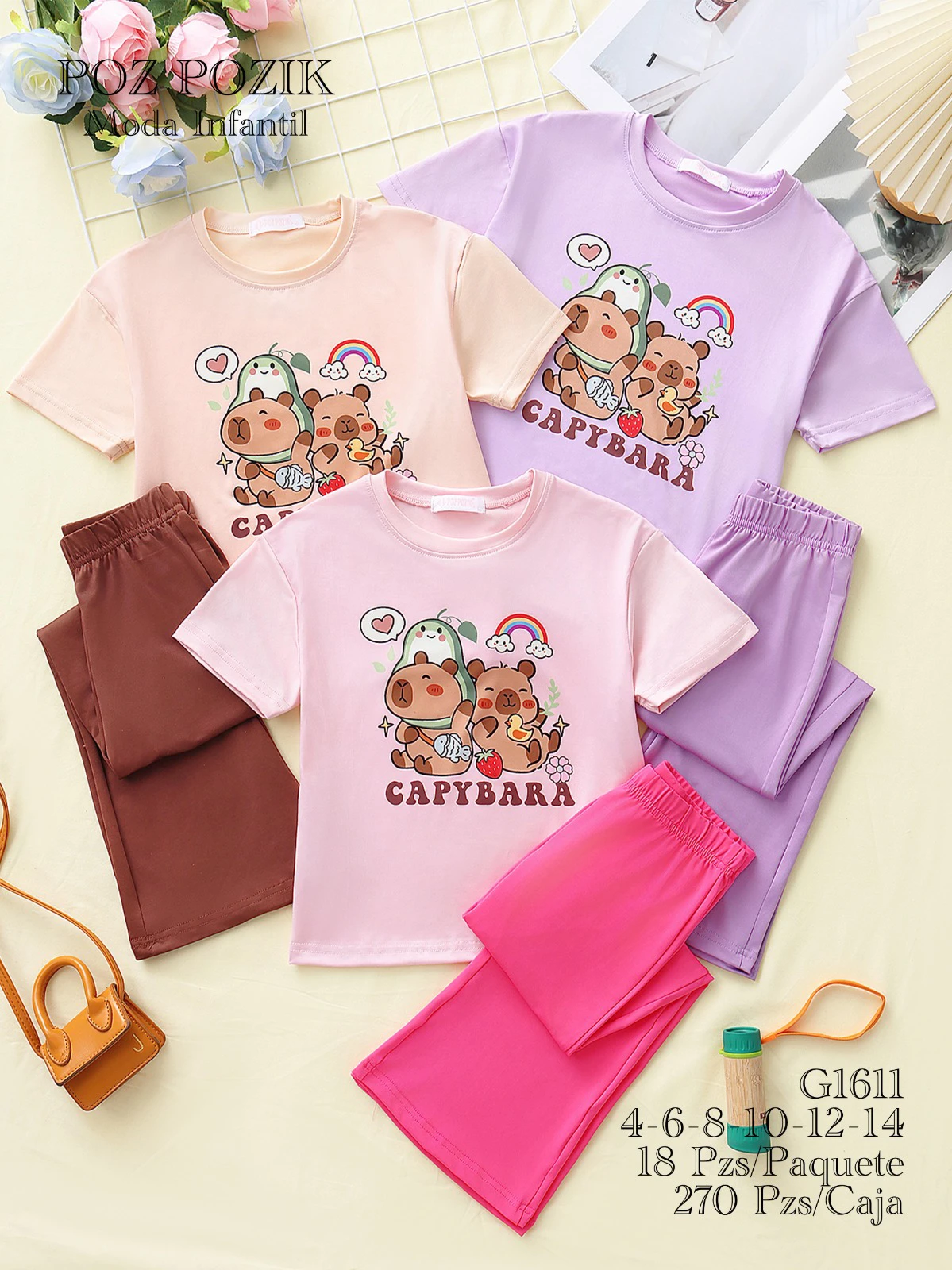 Conjunto de Manga Corta y Pantalón con Estampado de Capibara-G1611