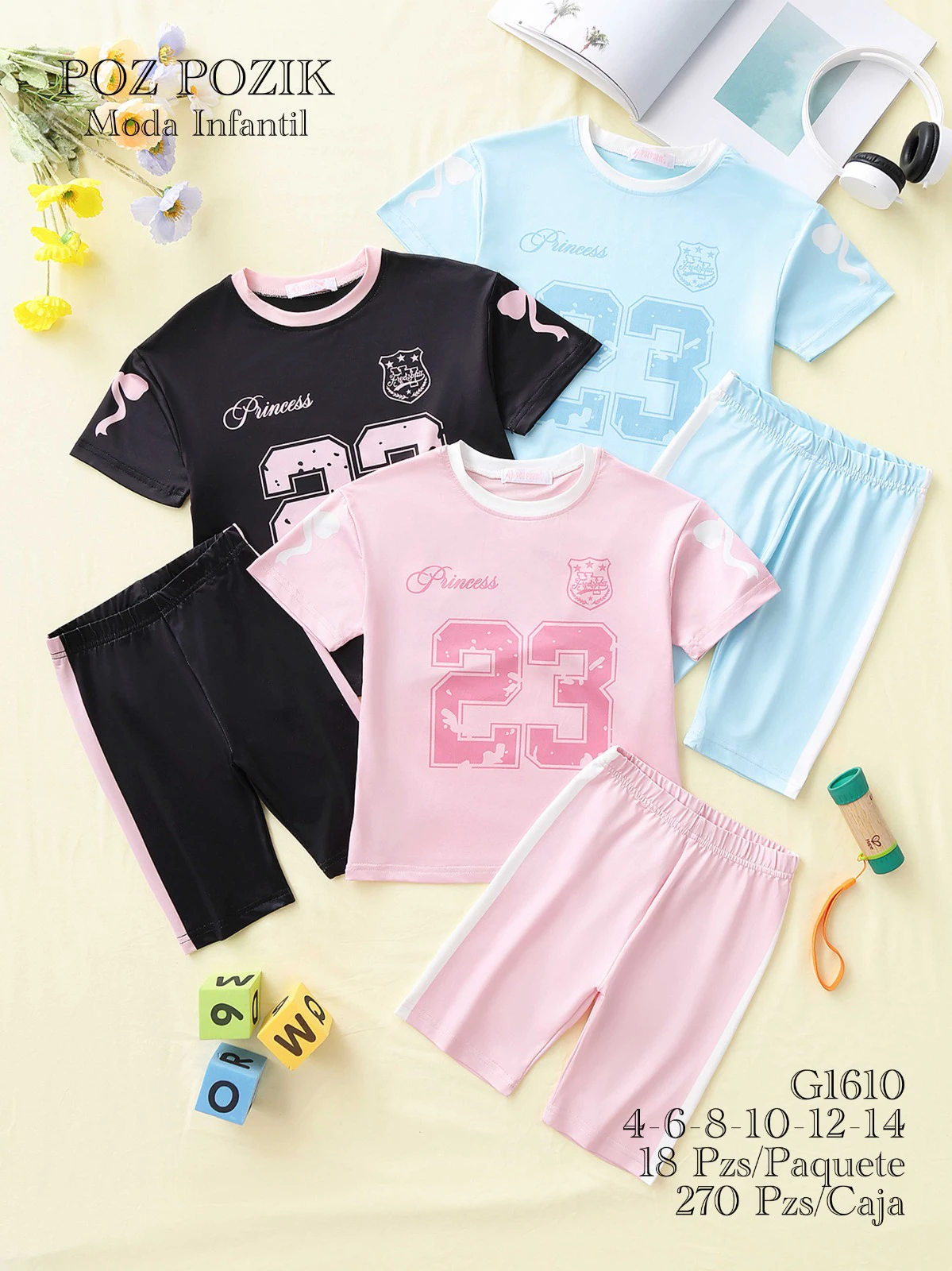 Conjunto de camiseta y shorts con estampado ‘Princess’ y número 23-G1610