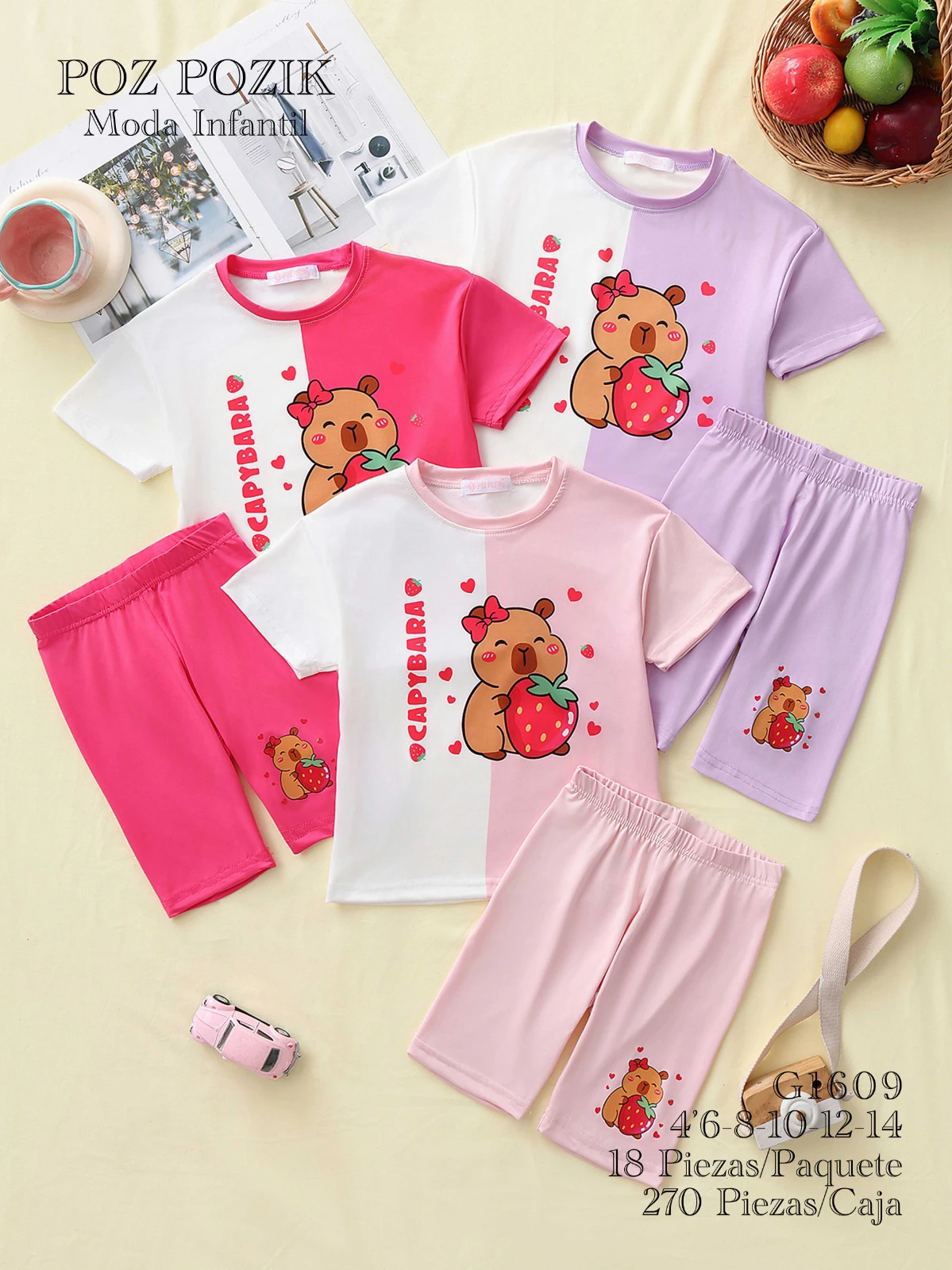 Conjunto de Pijama de Playera y Capri de Capibara para Niña-G1609