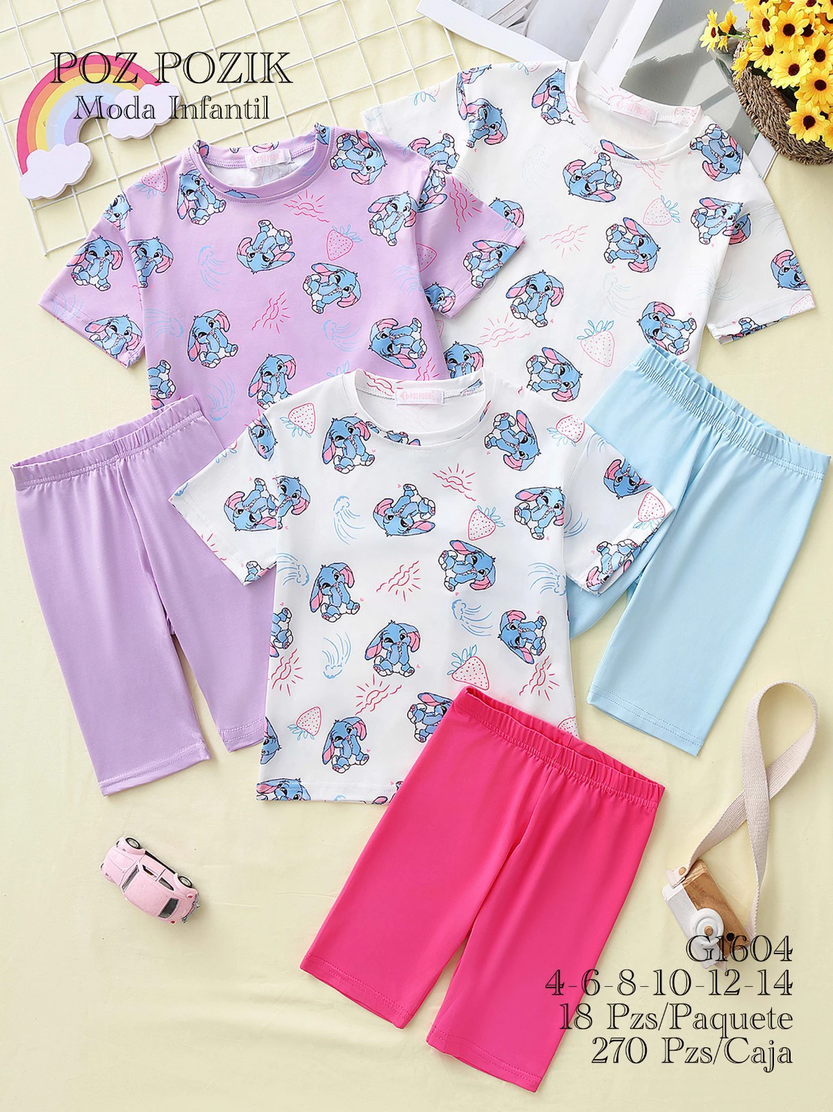 Conjunto infantil de camiseta y shorts con estampado de Stitch-G1604