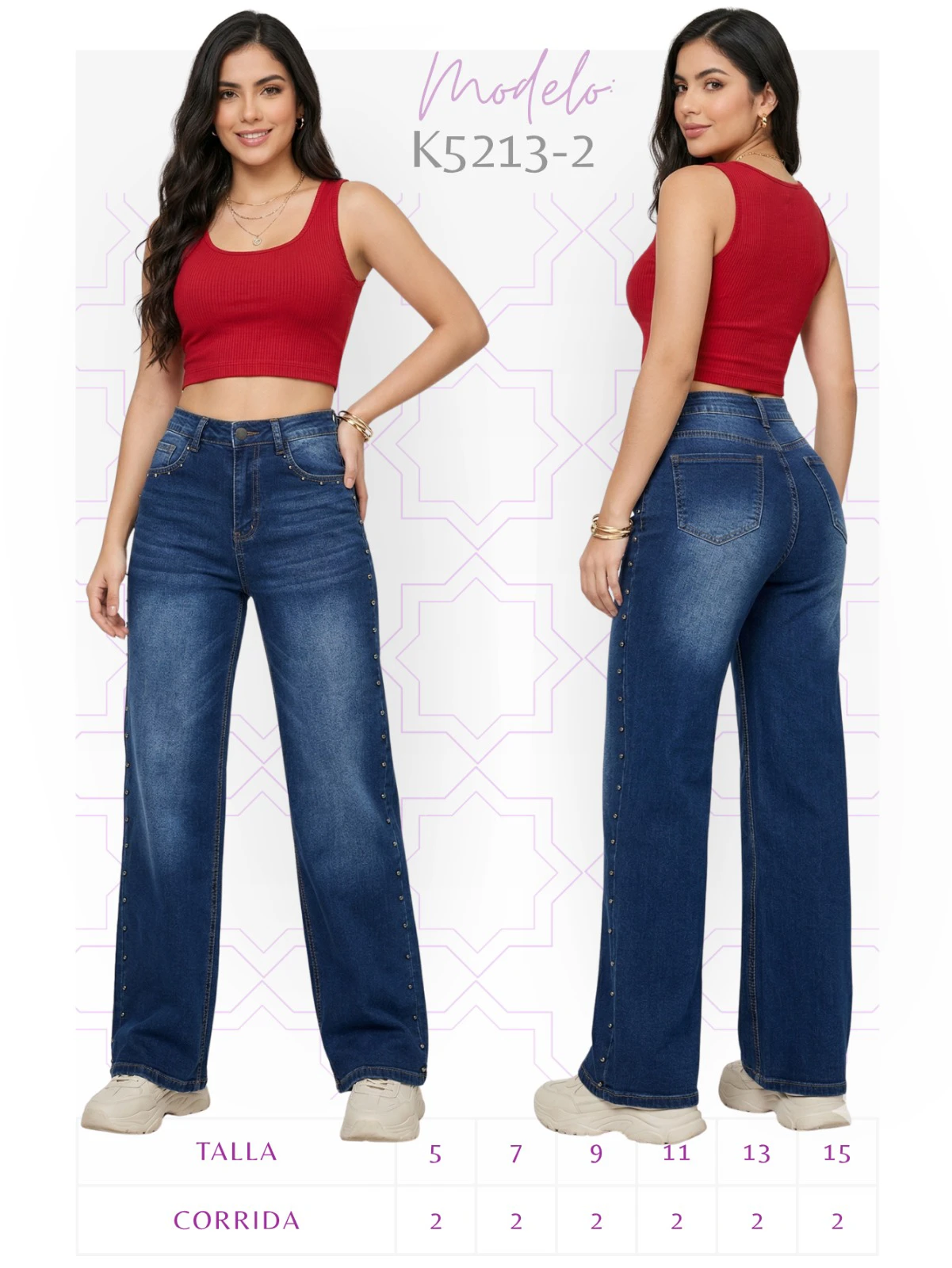 Jeans de mezclilla corte recto con tachuelas-K5213-2