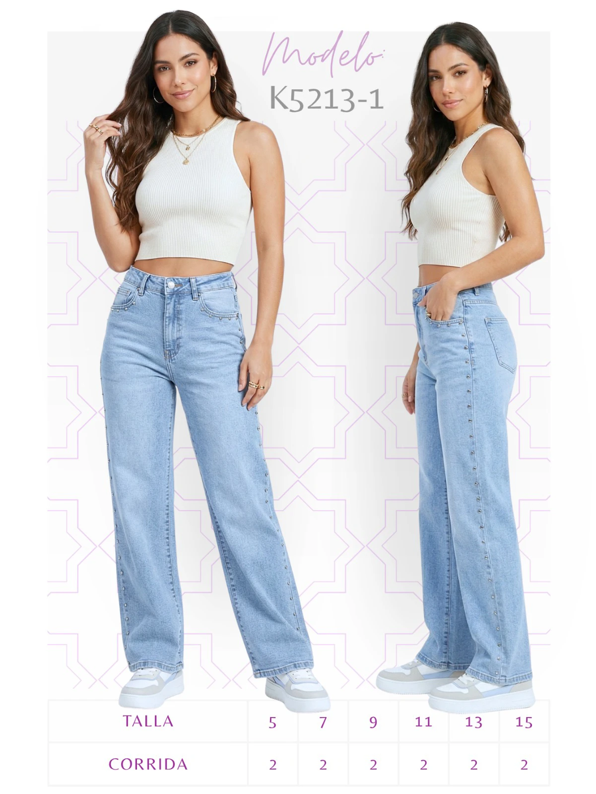 Jeans rectos de mujer con estoperoles-K5213-1