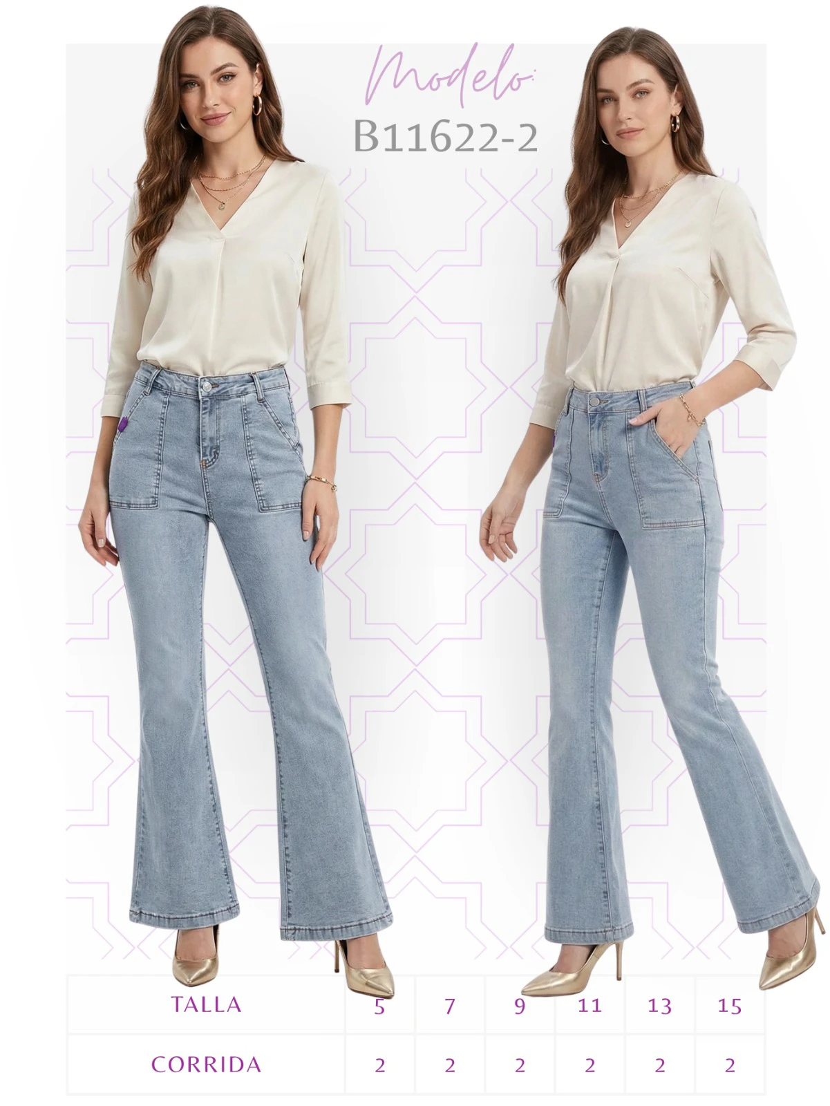 Jeans acampanados de mujer-B11622-2