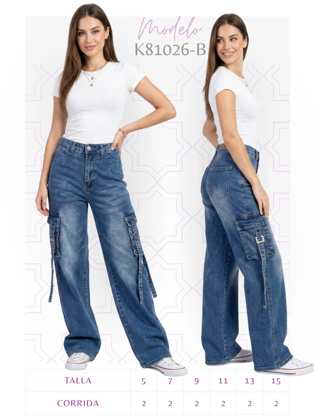 Jeans Cargo Corte Ancho de Mujer-K81026-B