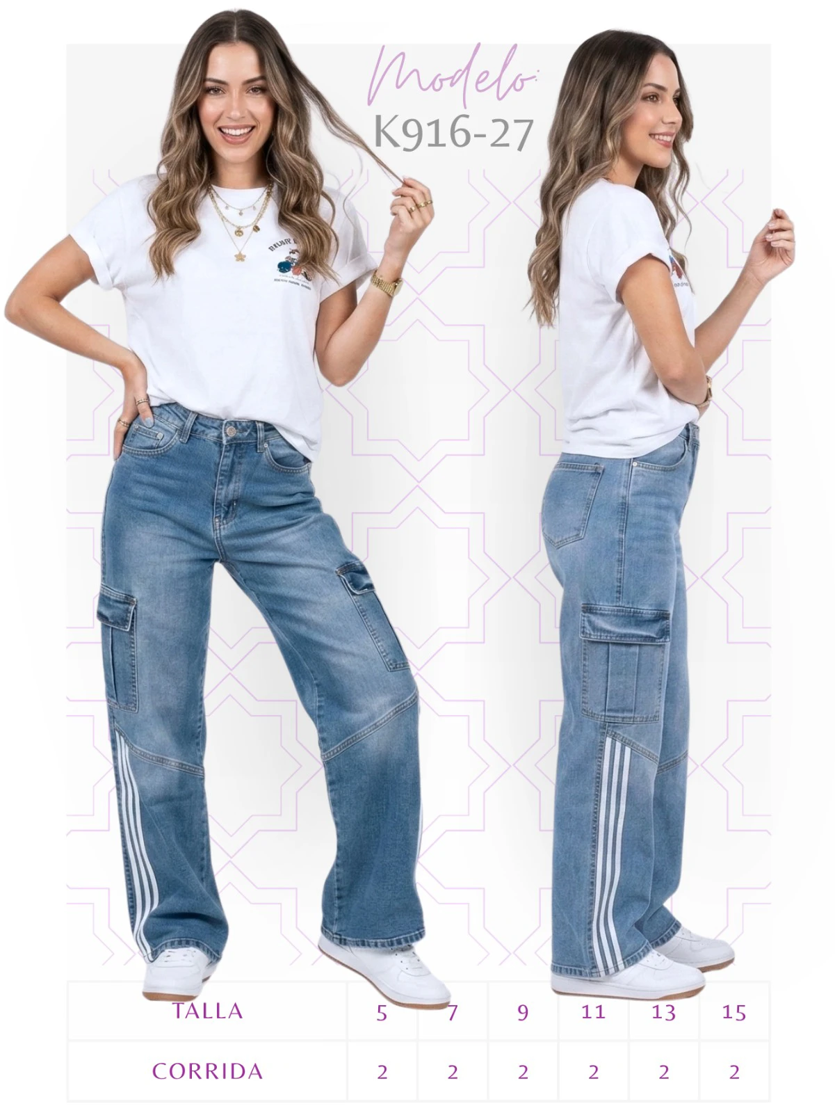 Jeans Cargo de Mezclilla para Mujer-K916-27