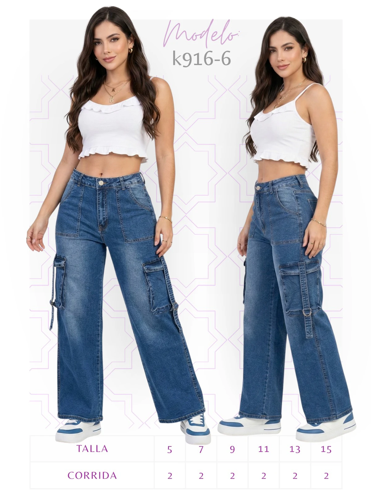 Jeans cargo de mezclilla para mujer-k916-6