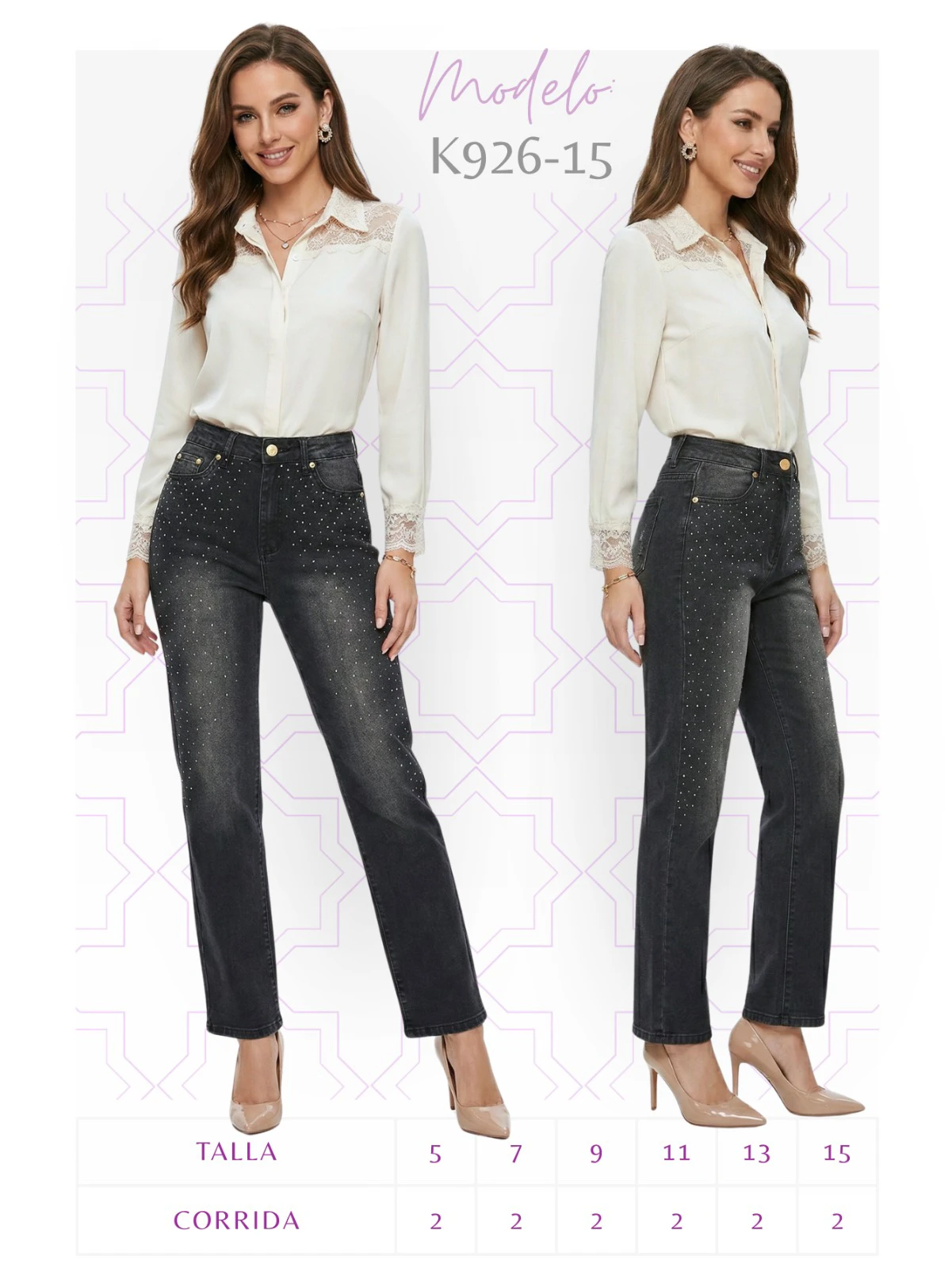 Jeans de mezclilla con aplicaciones-K926-15
