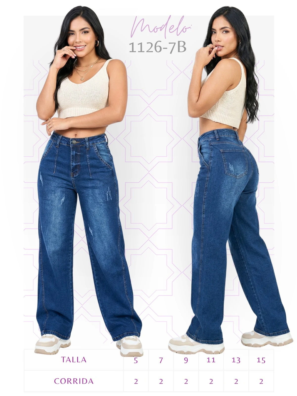 Jeans de corte recto para mujer-1126-7B
