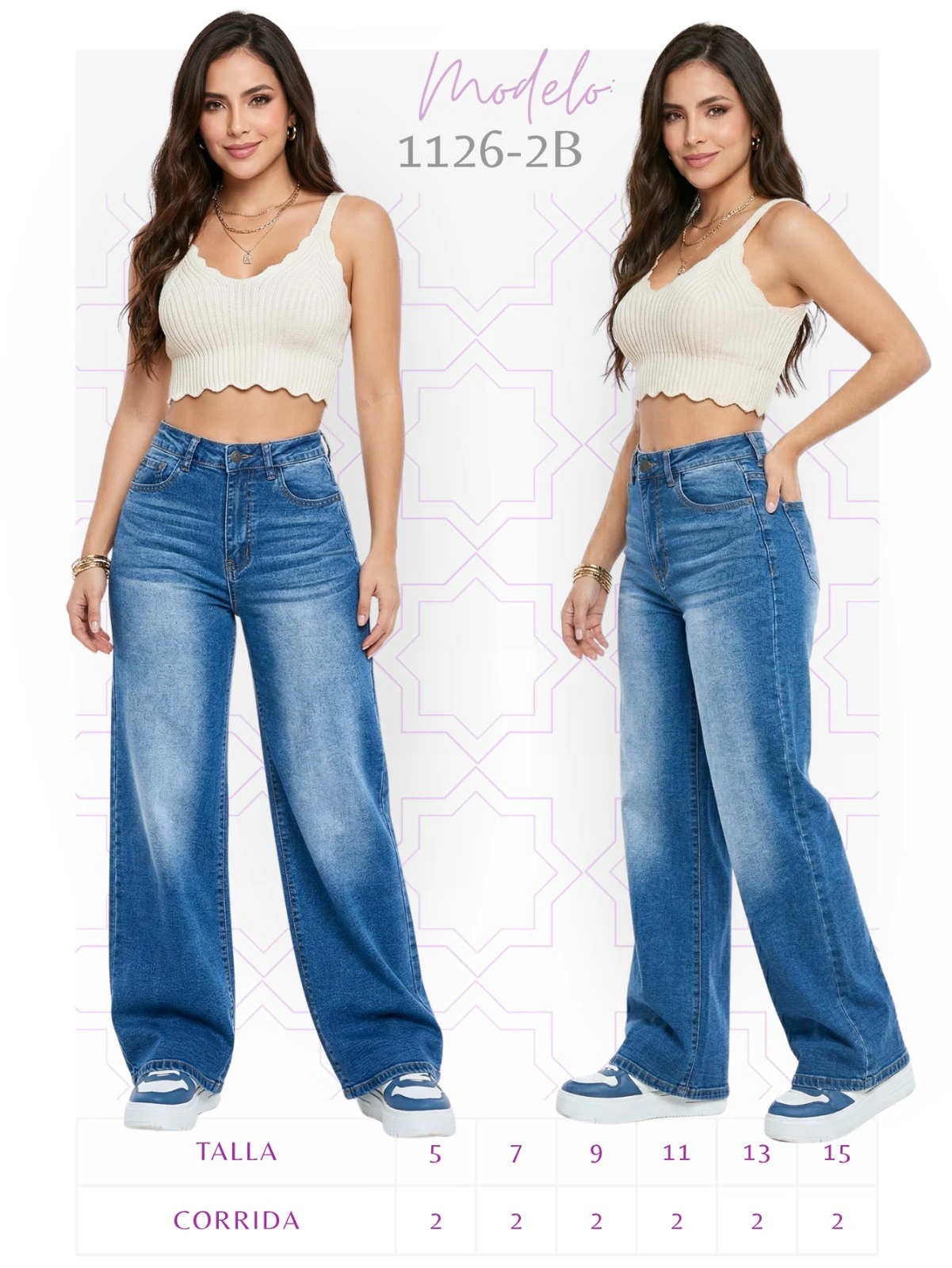 Jeans de pierna ancha para mujer-1126-2B