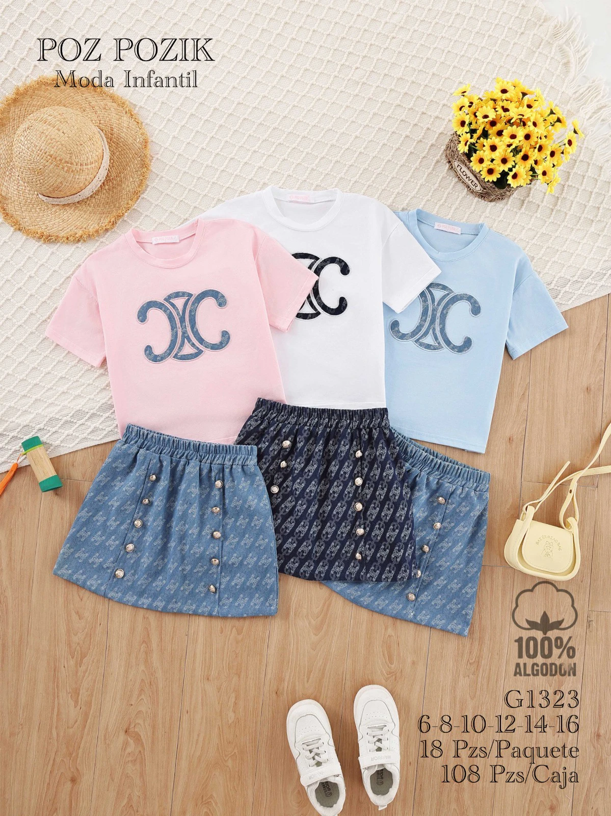 Conjunto de camiseta y falda de mezclilla-G1323