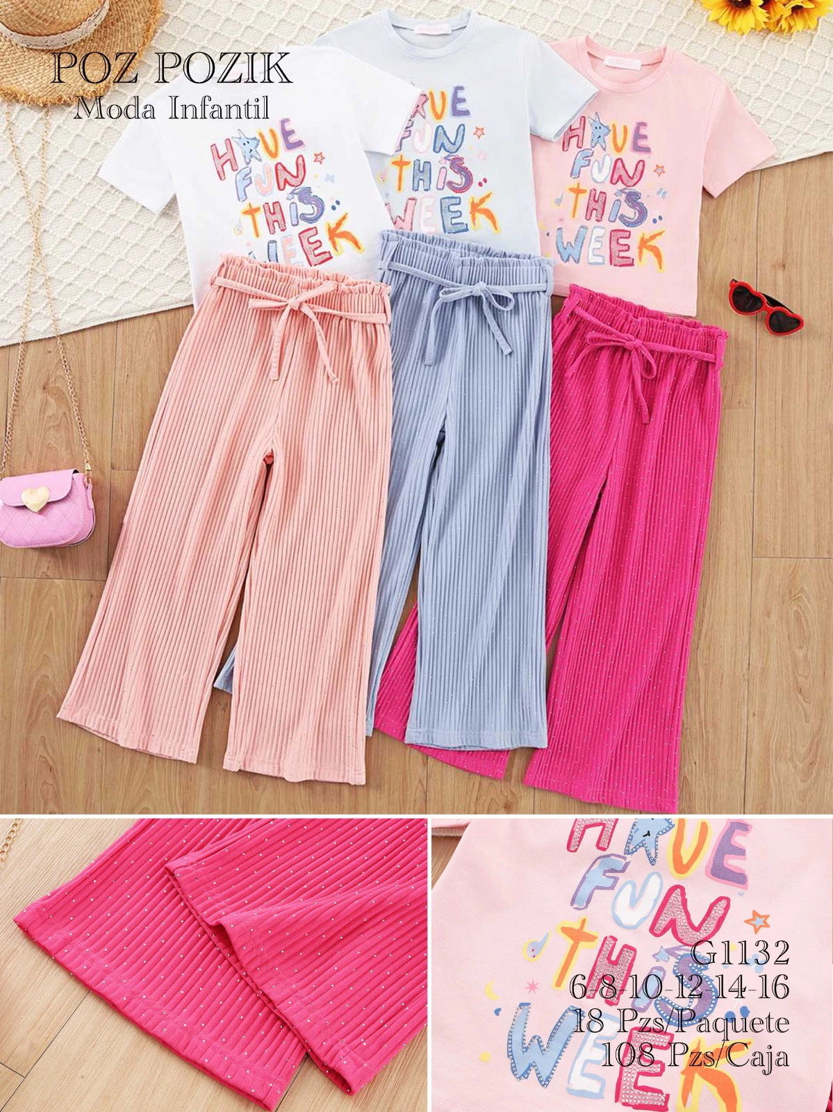 Conjunto de camiseta y pantalón acanalado-G1132
