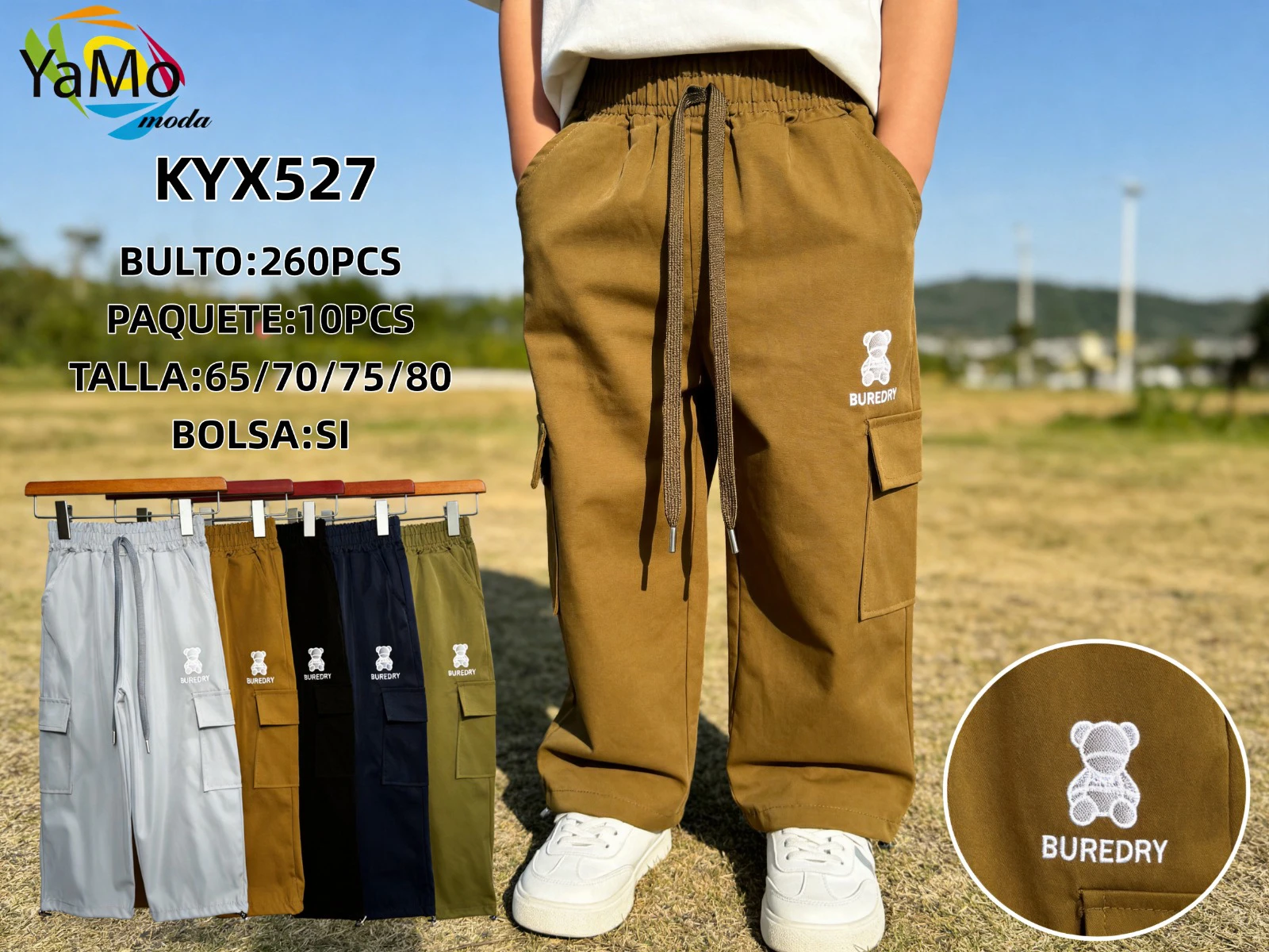 Pantalón cargo con estampado de oso-KYX527