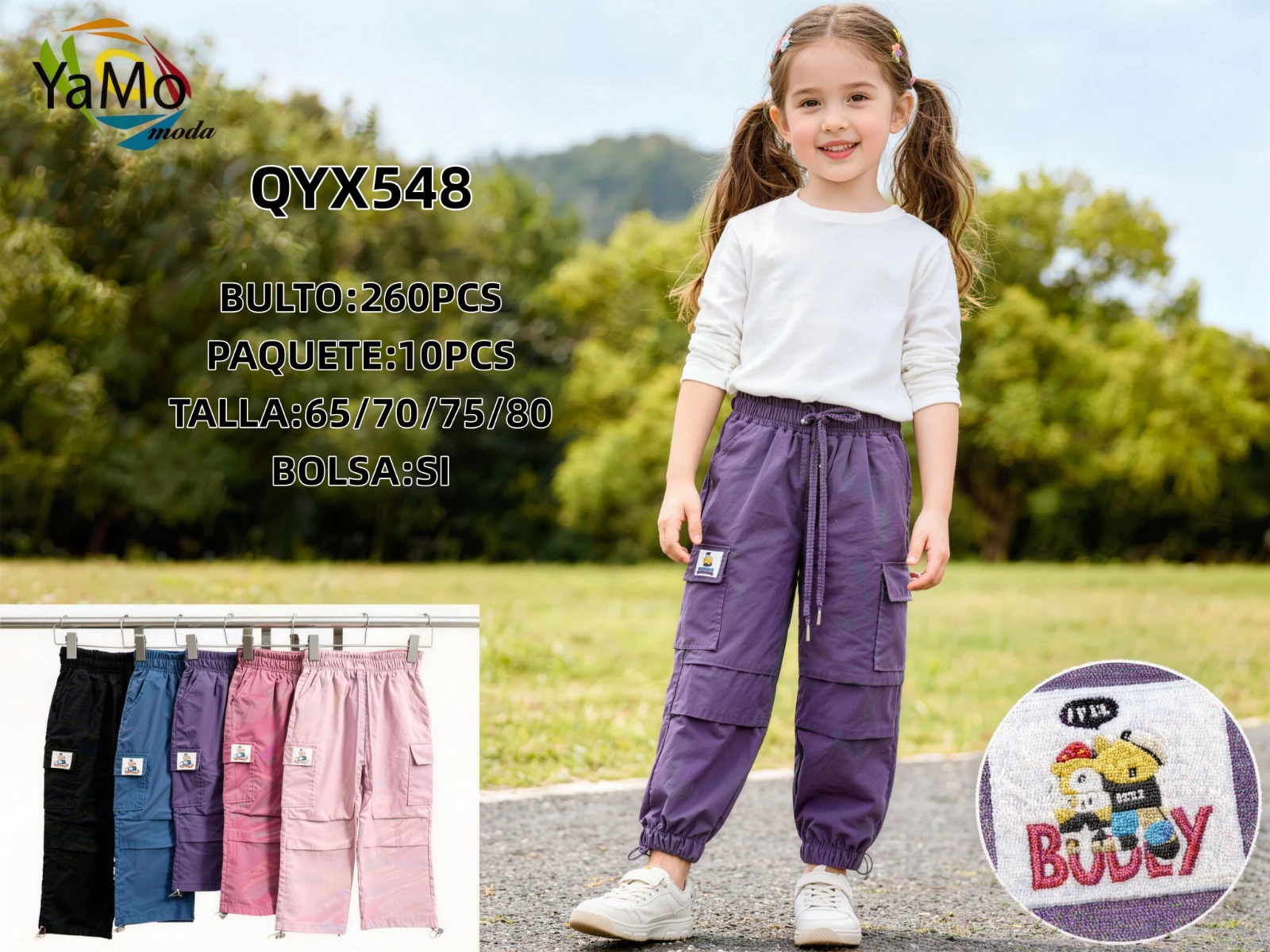 Pantalones Cargo con Cintura Elástica para Niña-QYX548