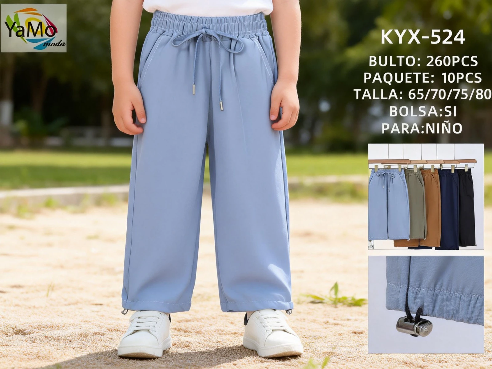 Pantalones casuales anchos con cordón-KYX524