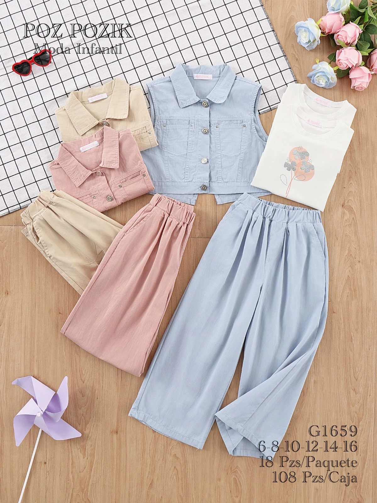 Conjunto de chaleco, camiseta y pantalón-G1659