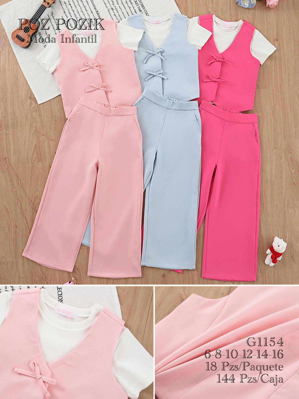 Conjunto de chaleco y pantalón para niña-G1154
