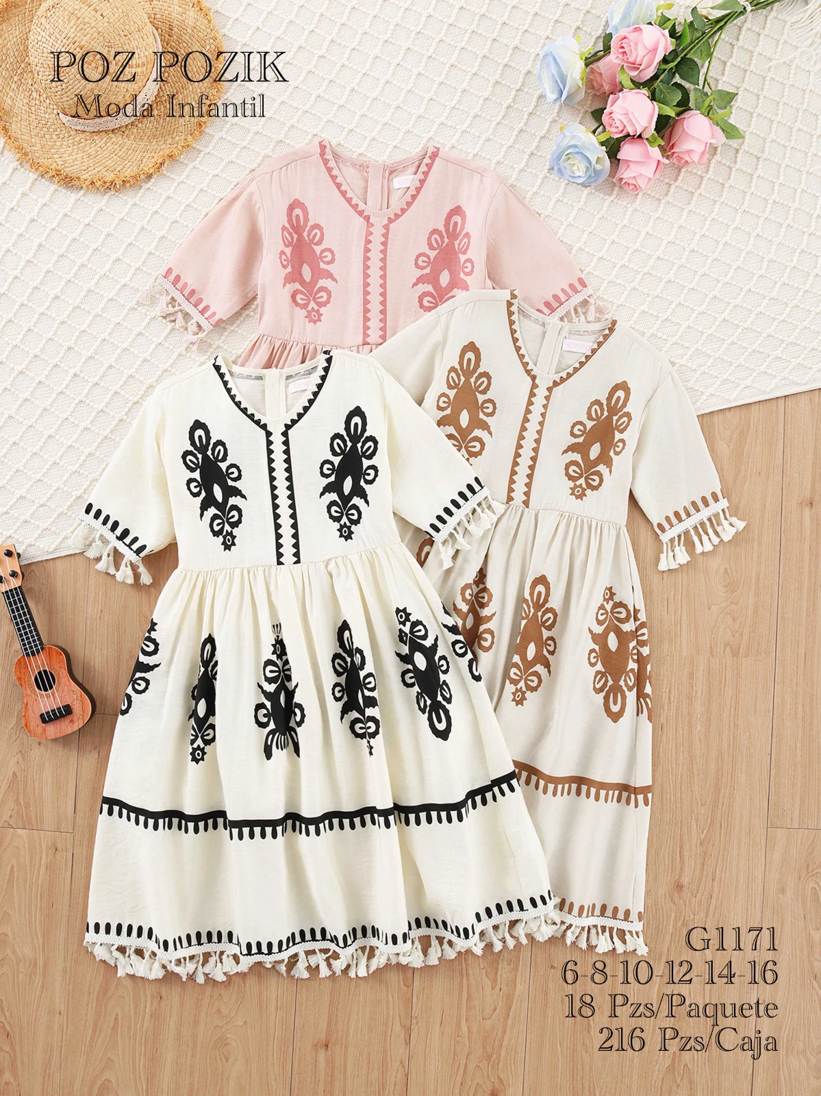 Vestidos infantiles con diseño étnico-G1171