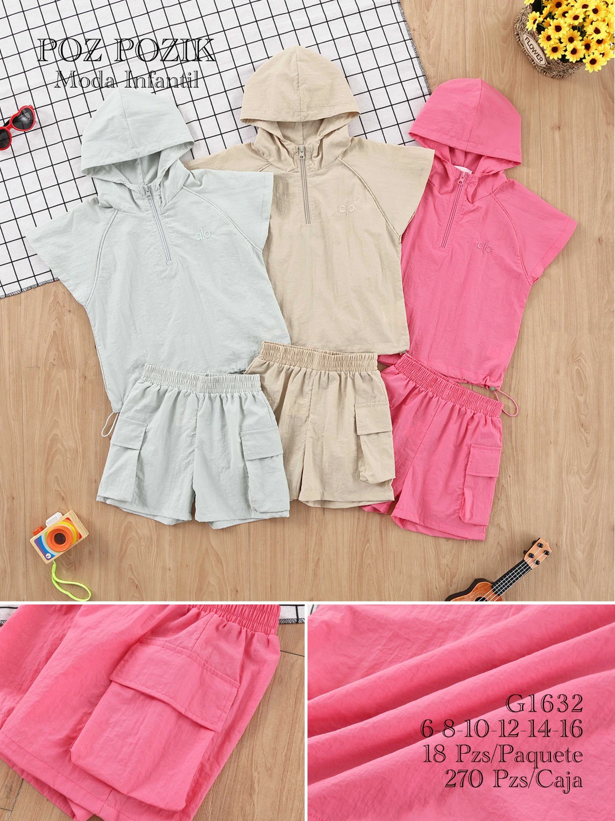 Conjunto de camiseta con capucha y shorts cargo-G1632