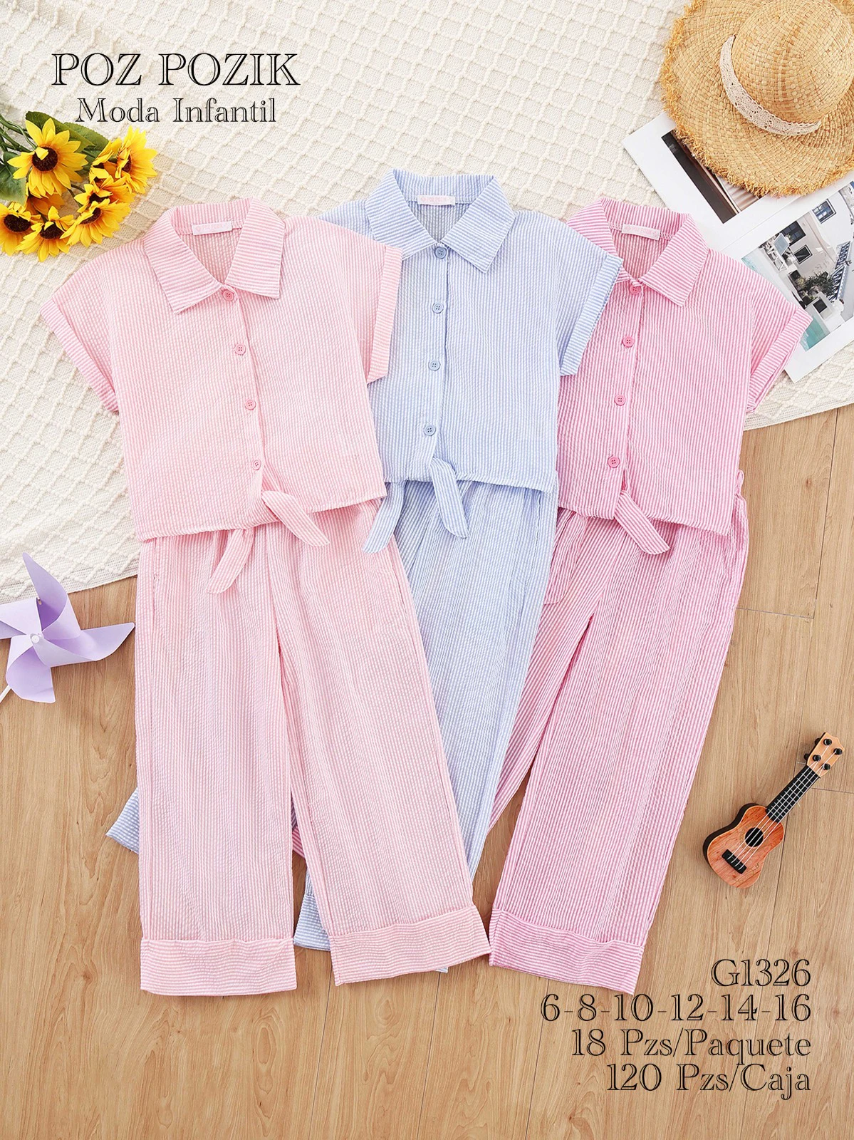 Conjunto de camisa de manga corta y pantalón largo-G1326