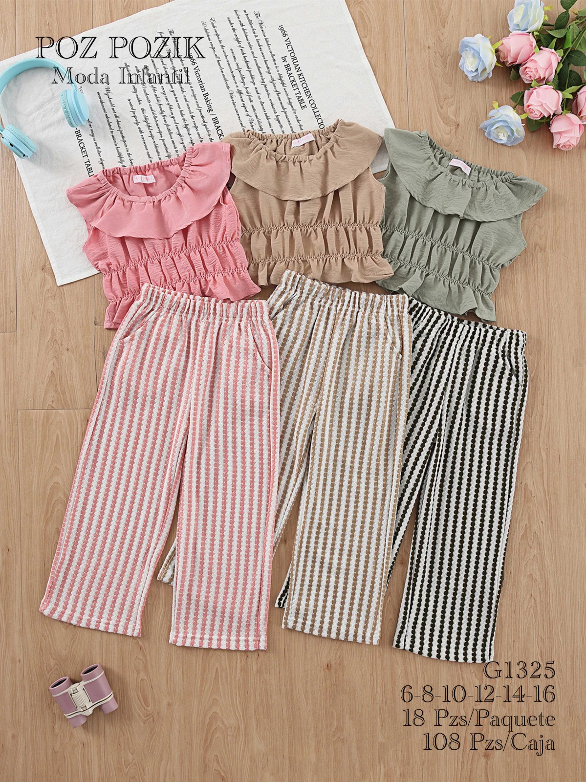 Conjunto de top sin mangas y pantalón de rayas para niñas-G1325