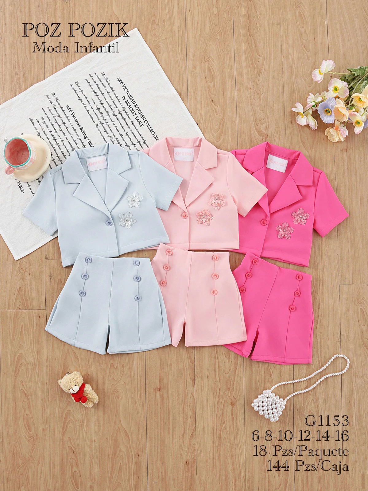 Conjunto de Blazer de Manga Corta y Shorts para Niña-G1153