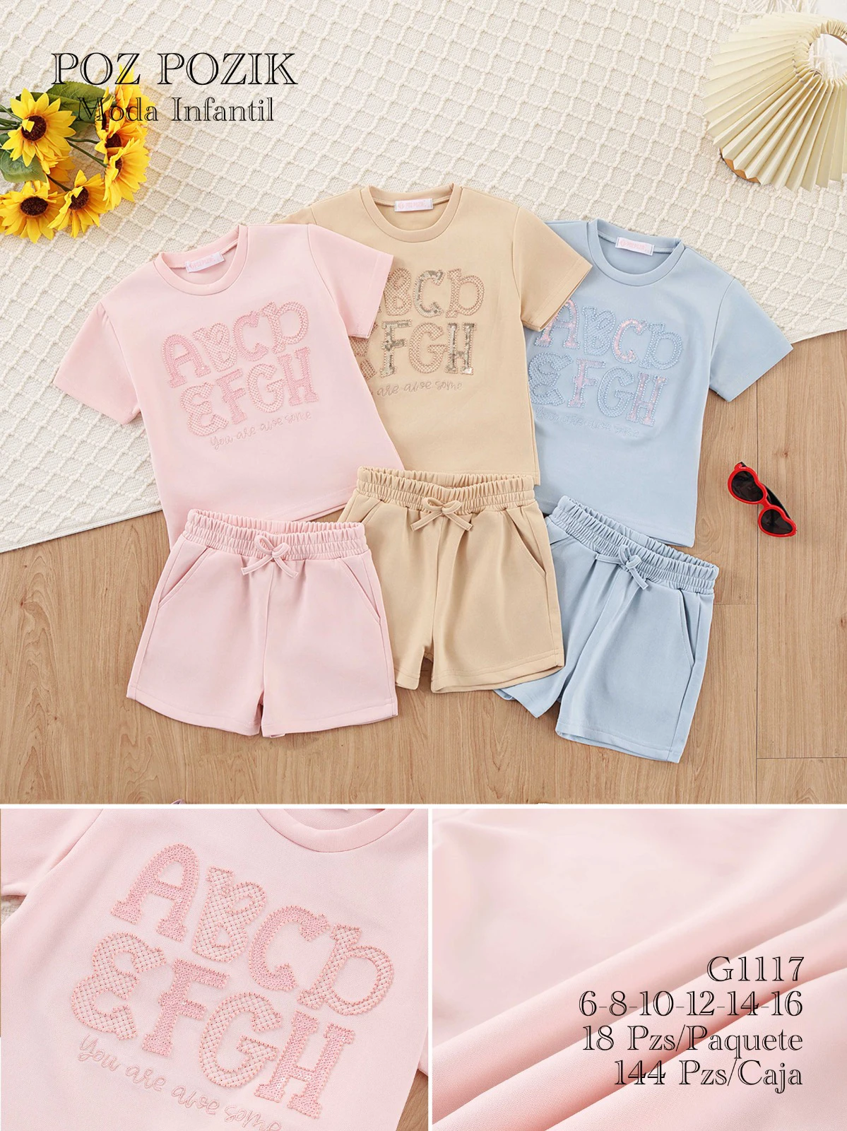 Conjunto de camiseta y short con estampado de letras para niños-G1117