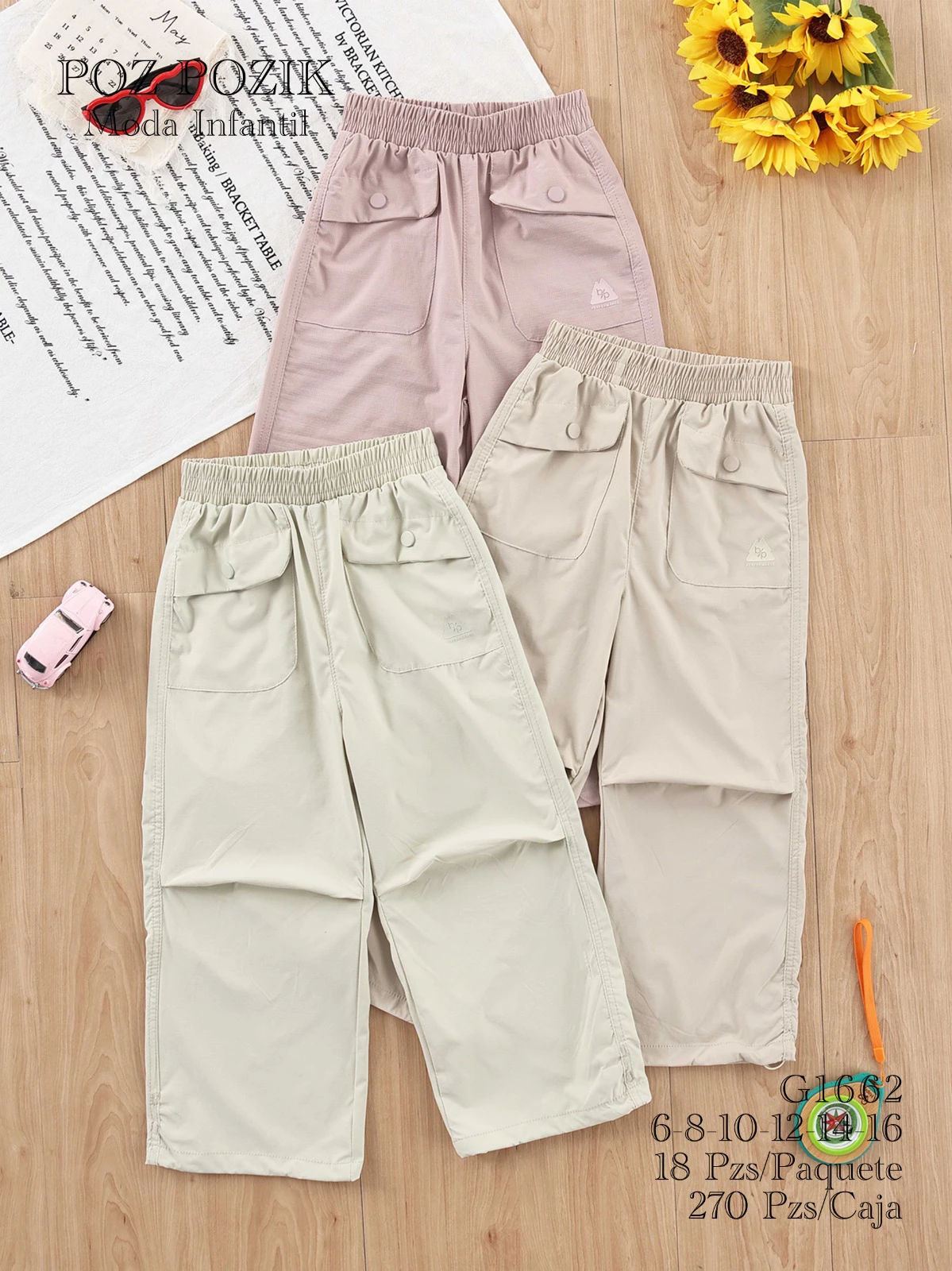 Pantalones Cargo con Bolsillos y Cintura Elástica-G1662
