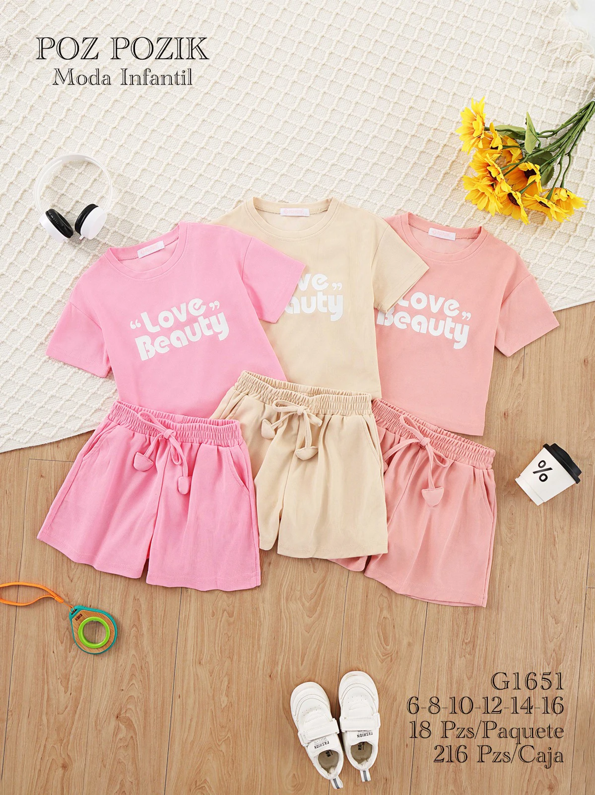 Conjunto de camiseta y shorts con estampado Love Beauty-G1651