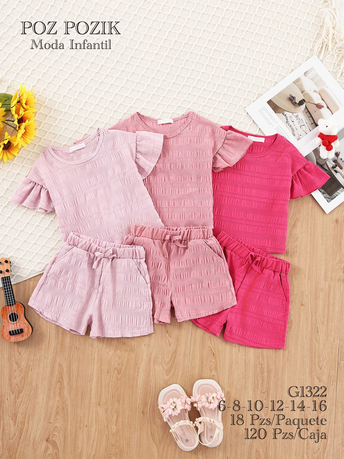 Conjunto de camiseta y shorts para niña-G1322