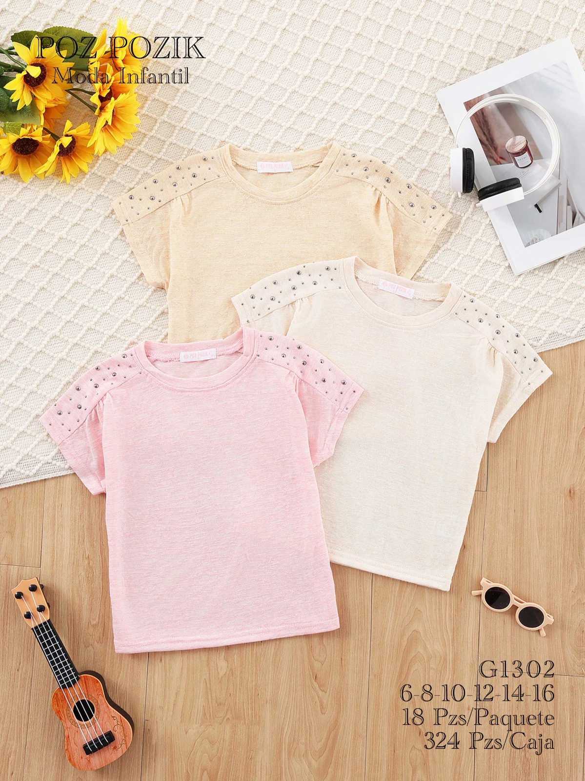 Playeras con detalles de estoperoles en las mangas-G1302