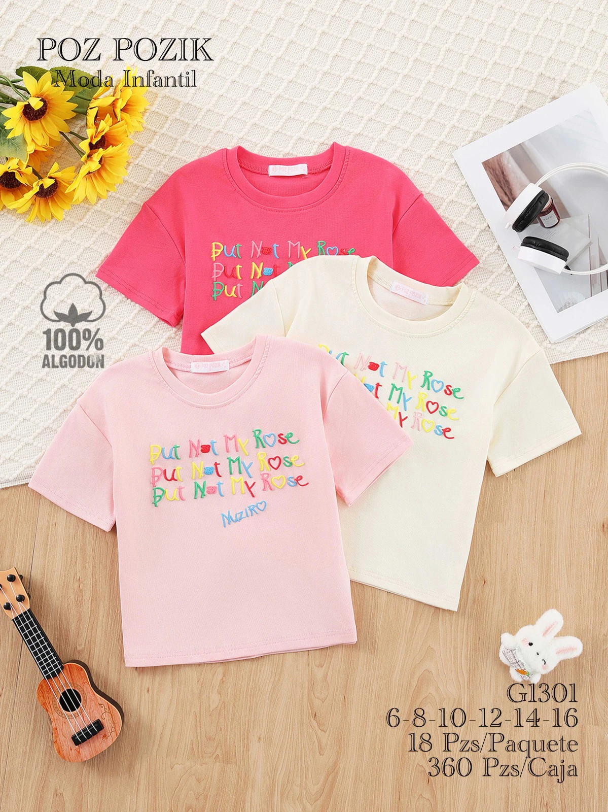 Playeras infantiles con estampado bordado-G1301
