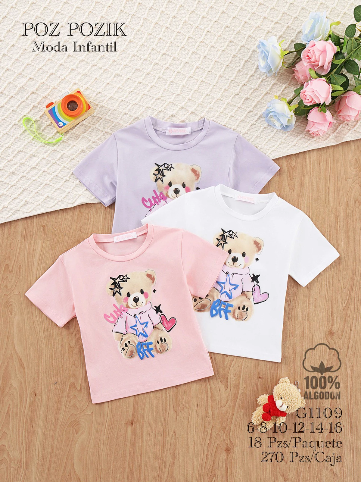 Playeras con estampado de oso-G1109