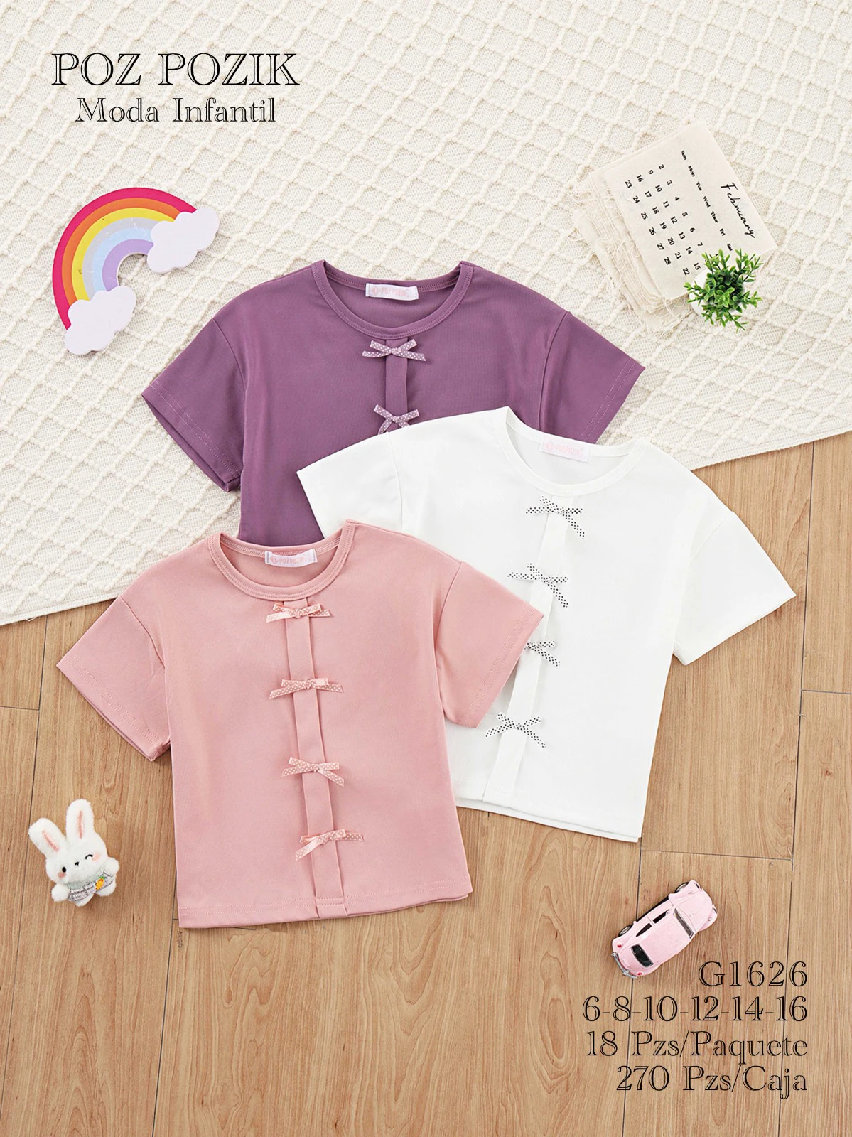 Playeras infantiles con lazos decorativos-G1626