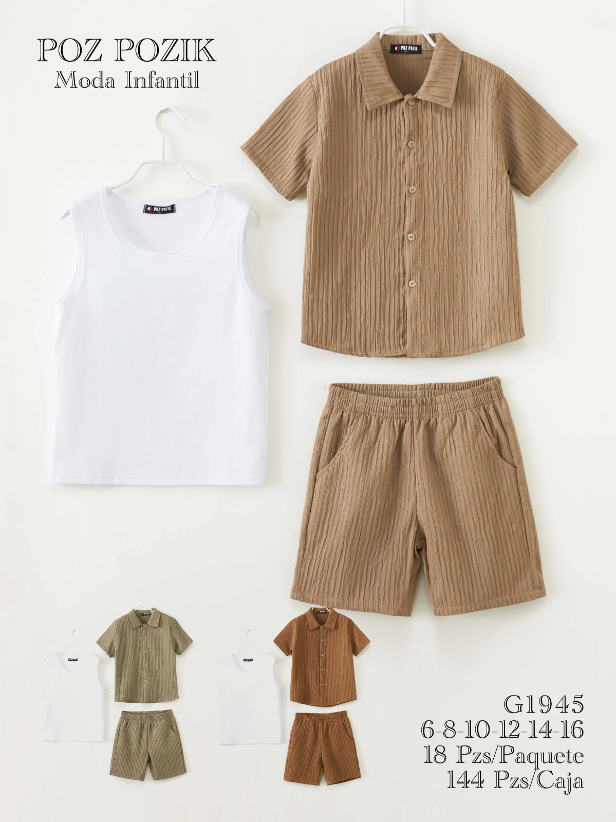 Conjunto casual de camisa de manga corta y shorts para niño-G1945